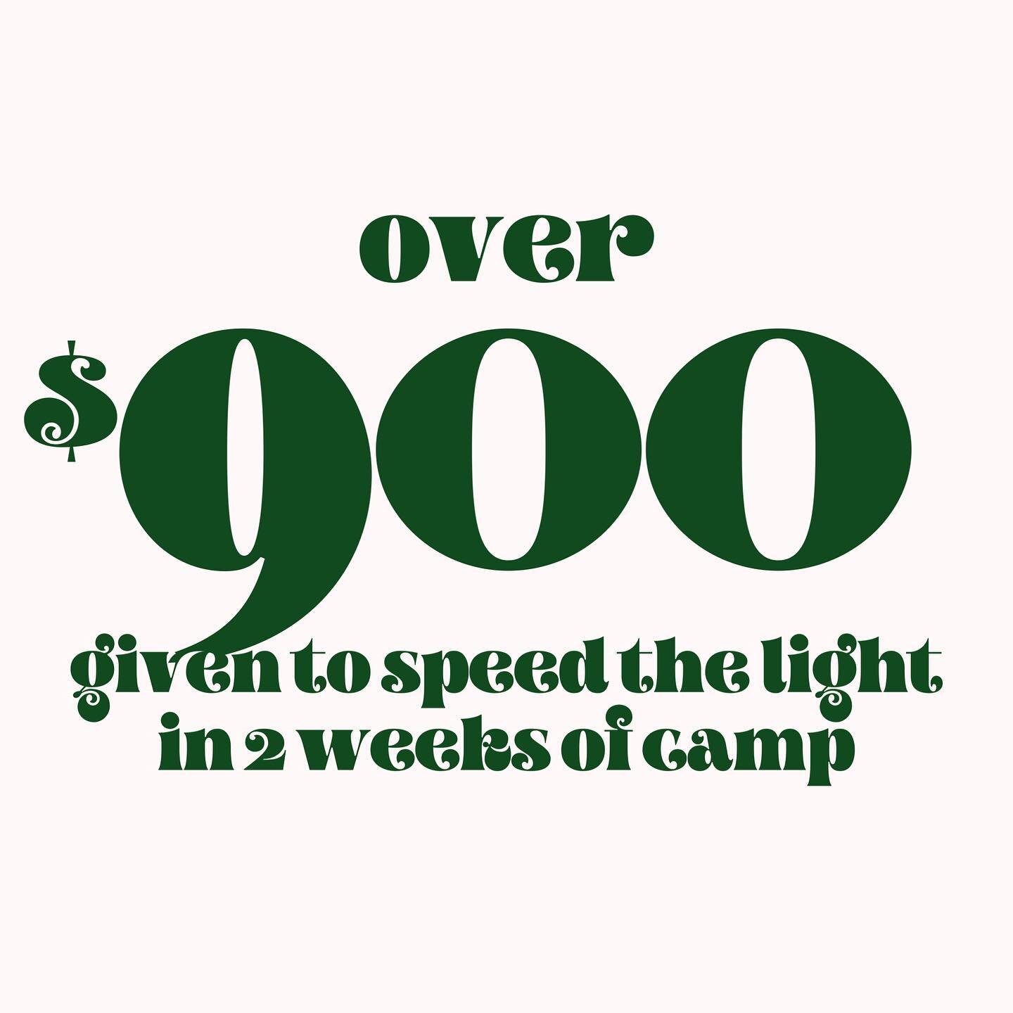 W O W // i am still having trouble believing this, but you read that correctly. our youth gave over $900 to #speedthelight during the last 2 weeks of #campquarantine. our (seemingly impossible) goal was set at $500 but we almost DOUBLED IT. swipe to 