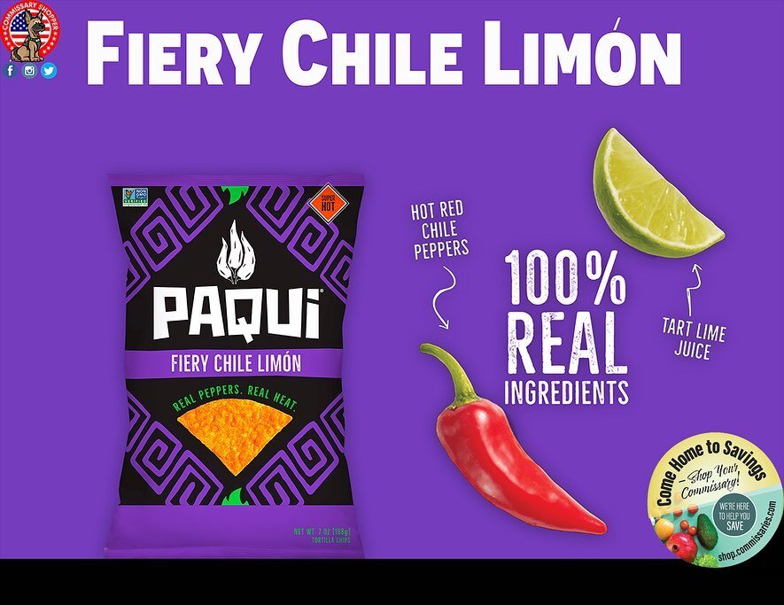 @paquichips | Real Peppers 🌶️ Real Heat 🔥 Buy Paqui chips today at @YourCommissary! 
.
.
#chips #snacks #onechipchallenge #realheat #hot #spicy #ghostpepper #salsaverde #snack #nongmo #commissaryshopper #militaryfamily #milfam #shopmilitary