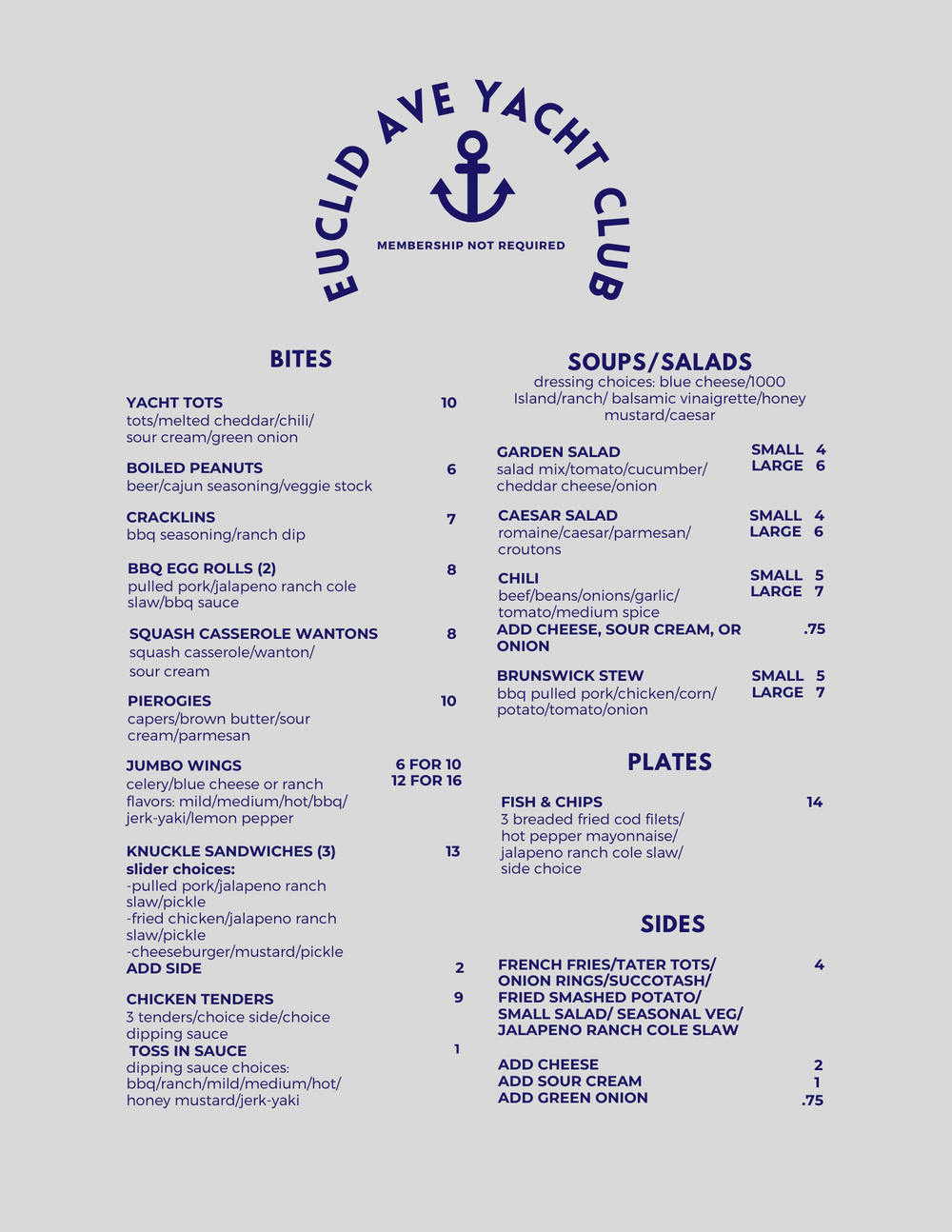 yacht club kanpur menu