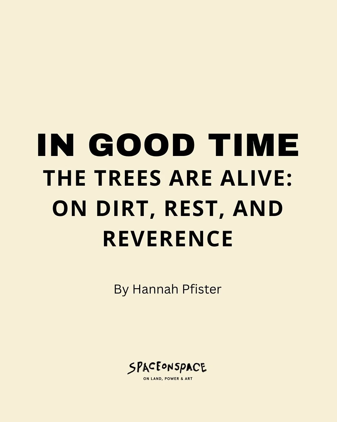In Good Time
The Trees Are Alive: On Dirt, Rest, And Reverence by Hannah Pfister
Read it on our Substack.