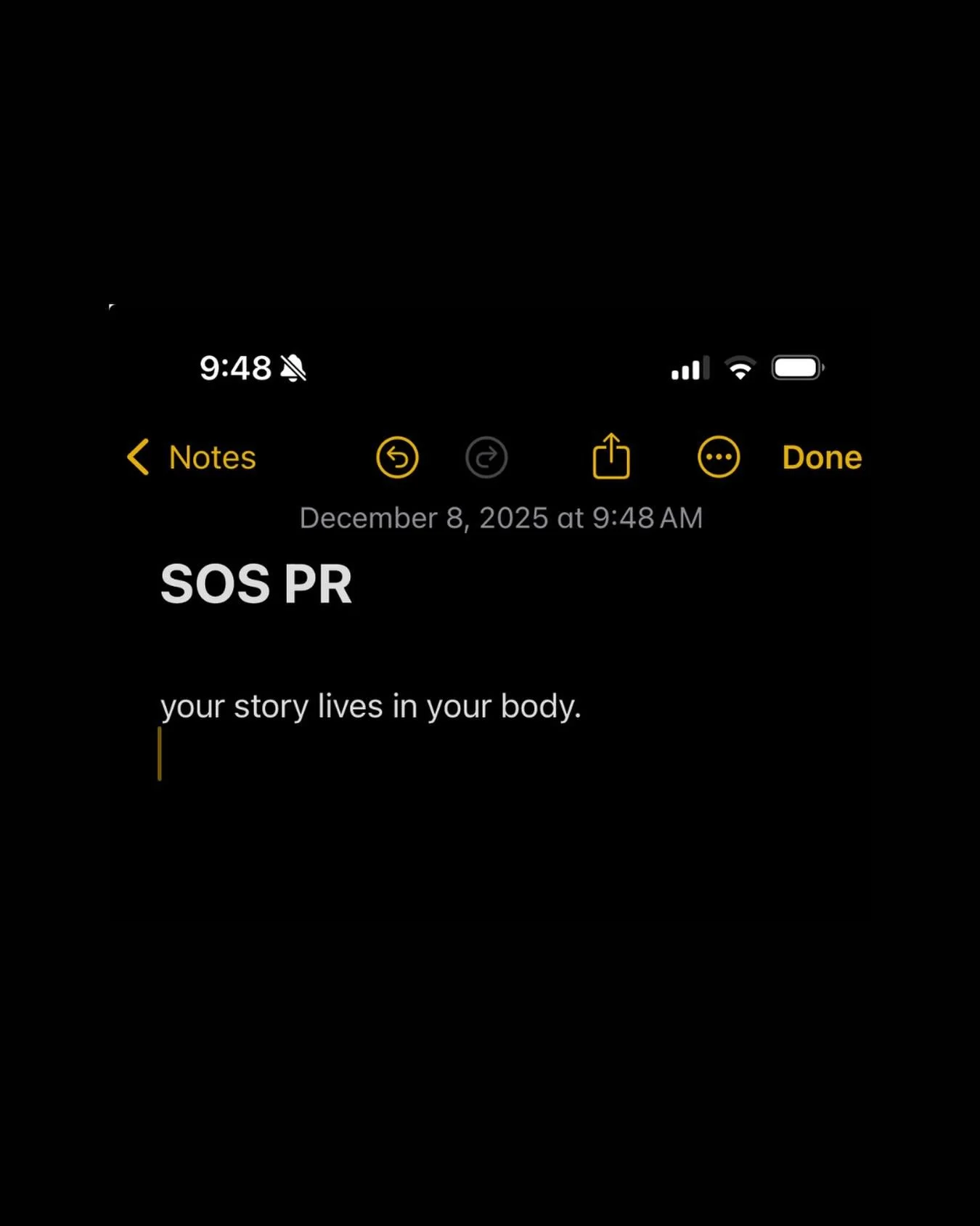 It starts in the body. 
Public relations is an extension of the story inside of us.
What looks polished, was once raw emotion. 

SOS PR shapes language around feeling, because the best stories come from what moves us.