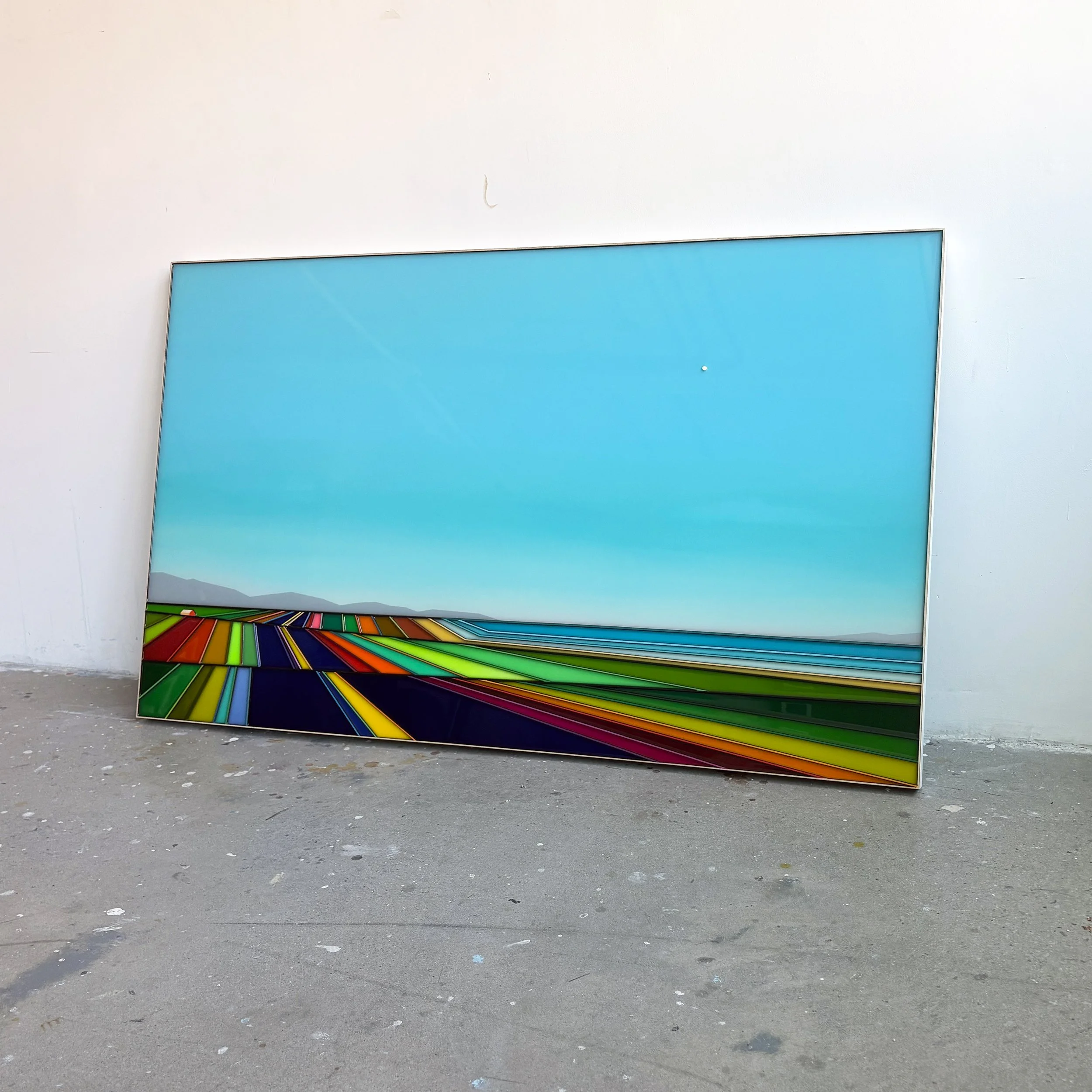 Peinture acrylique, art contemporain, paysage moderne et coloré, sculpture