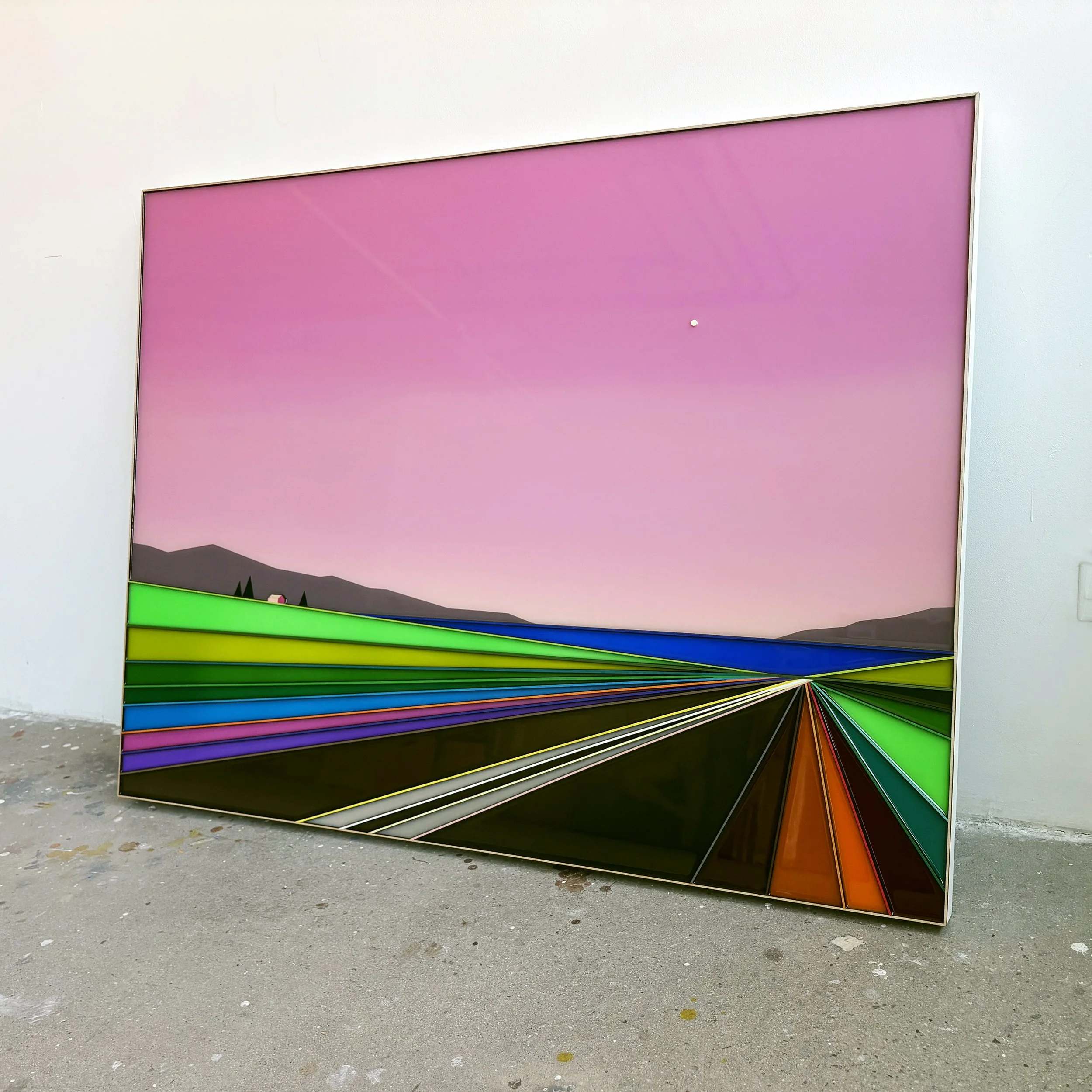 Peinture acrylique, art contemporain, paysage moderne et coloré, sculpture