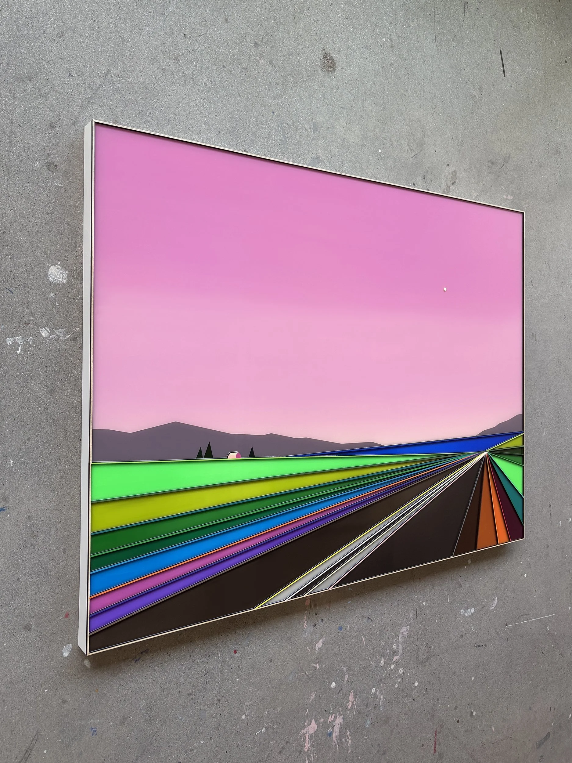 Peinture acrylique, art contemporain, paysage moderne et coloré, sculpture