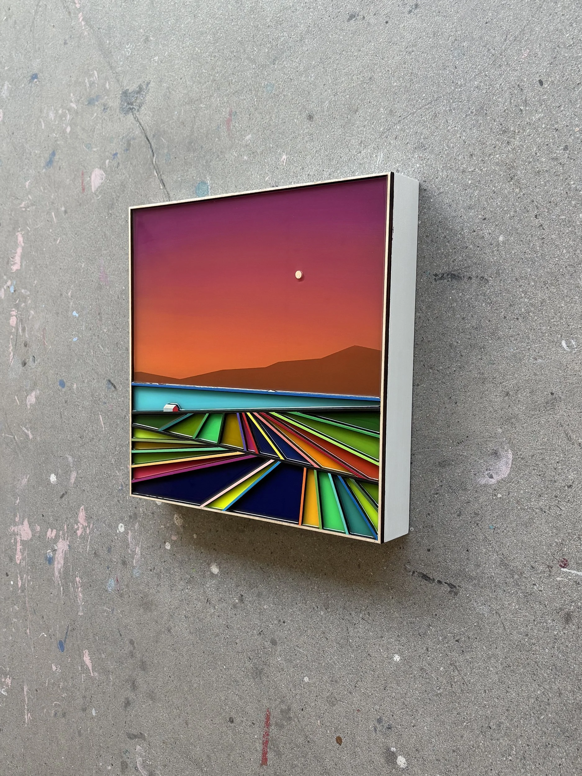 Peinture acrylique, art contemporain, paysage moderne et coloré, sculpture