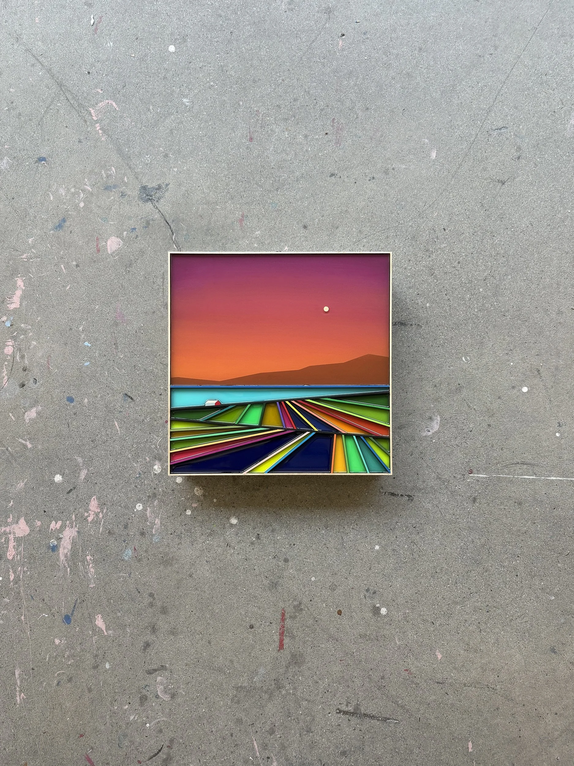 Peinture acrylique, art contemporain, paysage moderne et coloré, sculpture