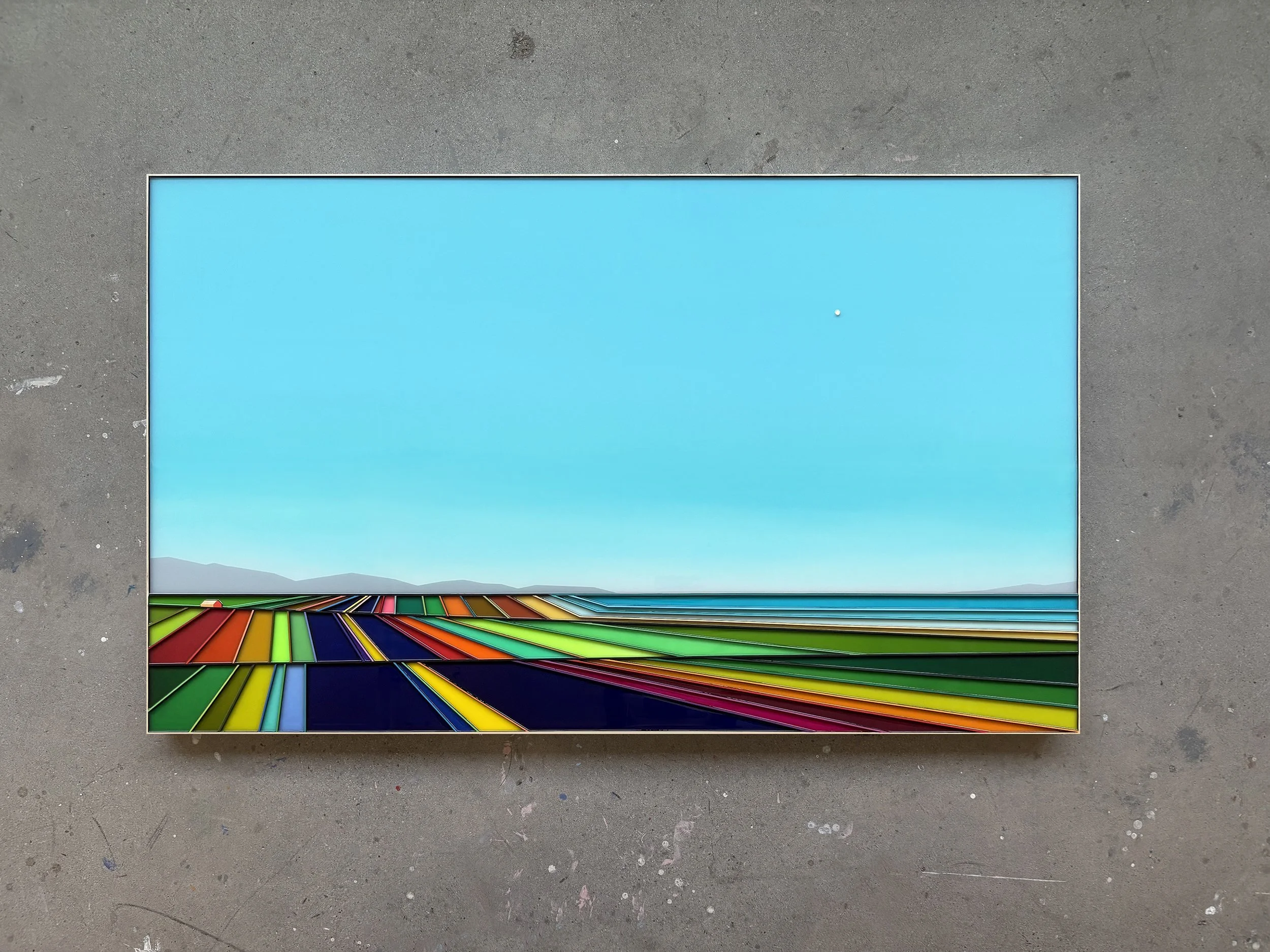 Peinture acrylique, art contemporain, paysage moderne et coloré, sculpture