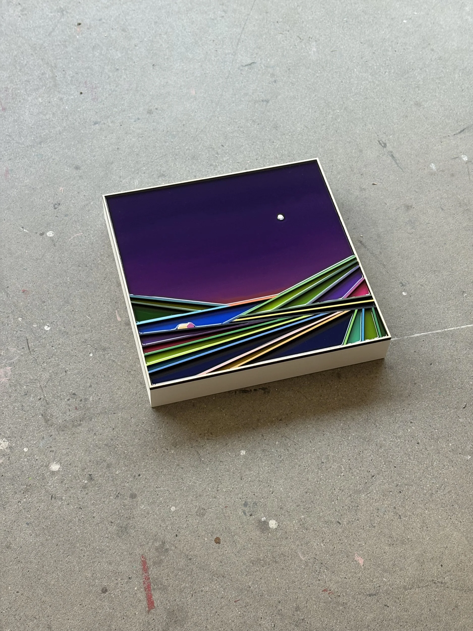 Peinture acrylique, art contemporain, paysage moderne et coloré, sculpture