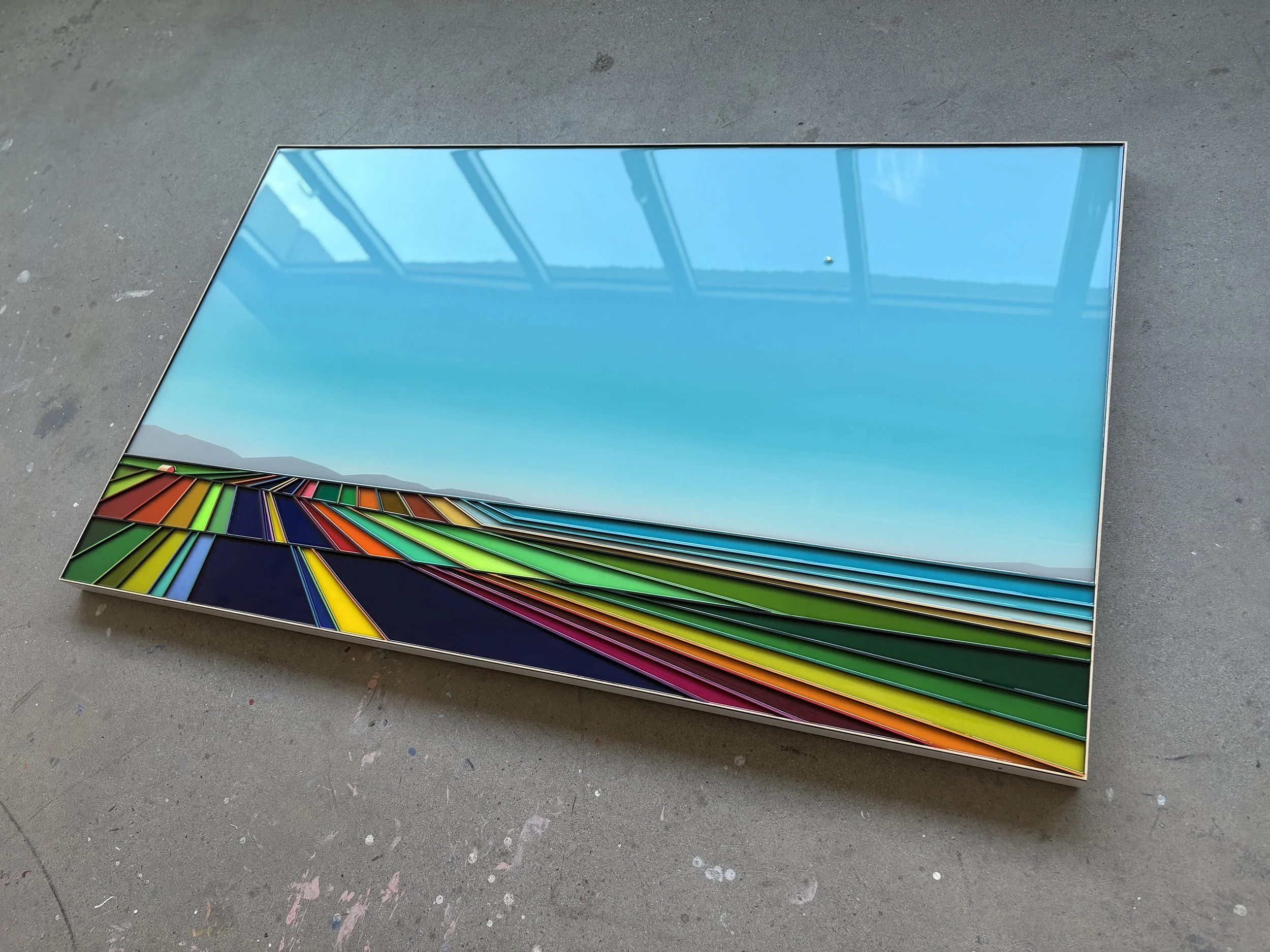Peinture acrylique, art contemporain, paysage moderne et coloré, sculpture