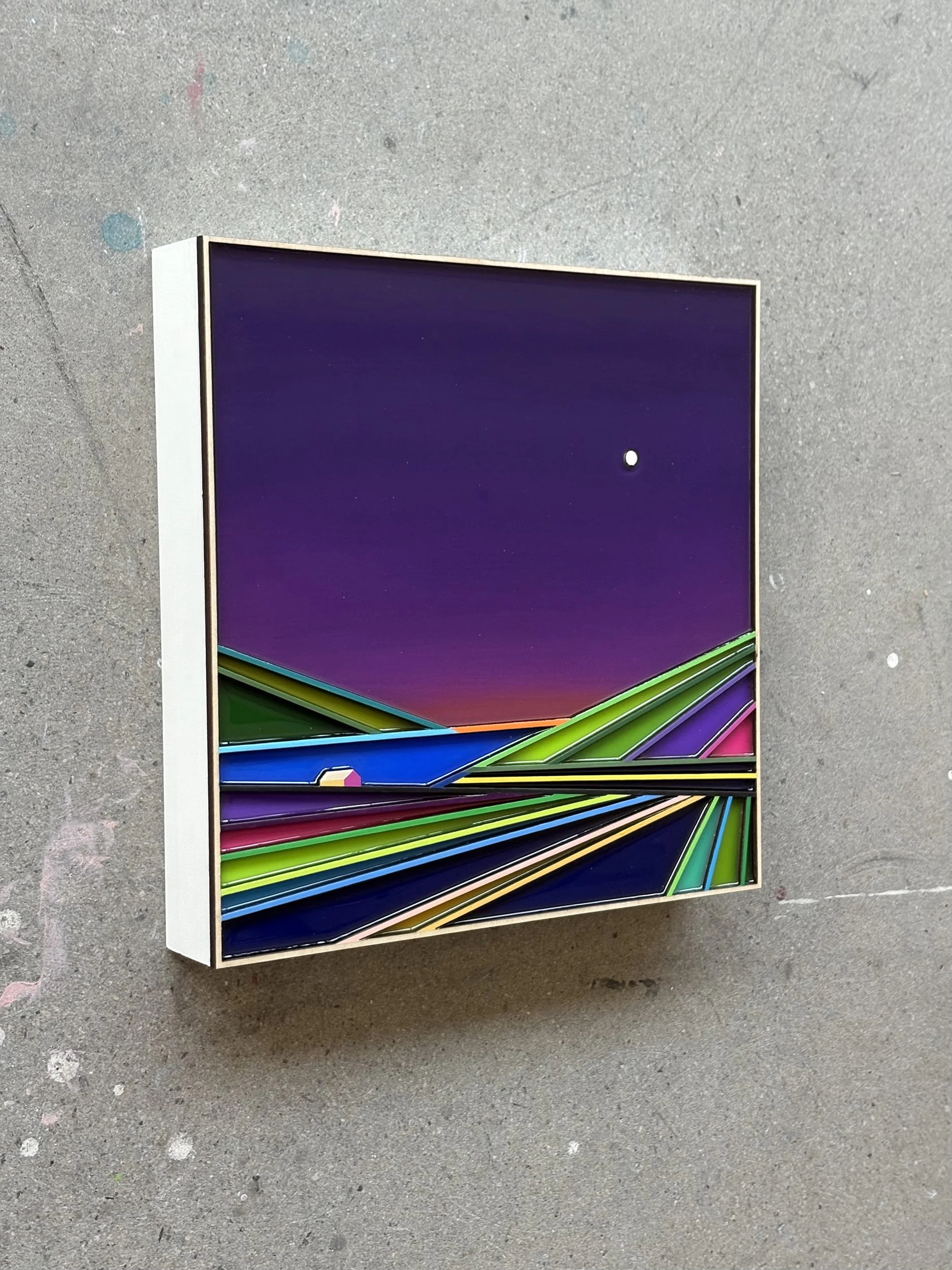 Peinture acrylique, art contemporain, paysage moderne et coloré, sculpture
