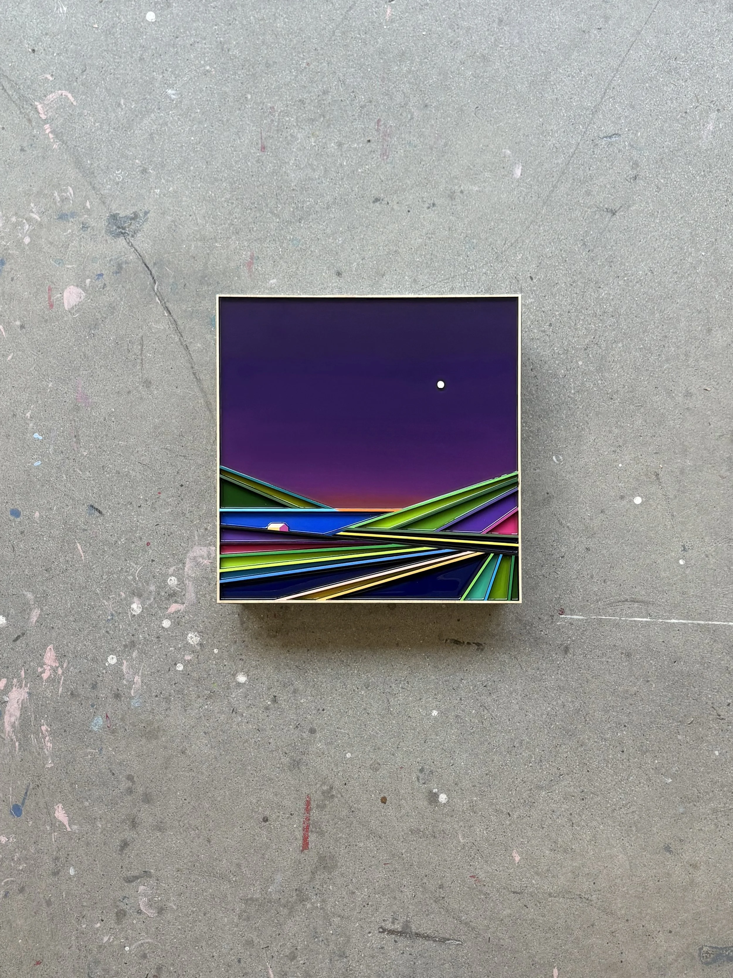 Peinture acrylique, art contemporain, paysage moderne et coloré, sculpture