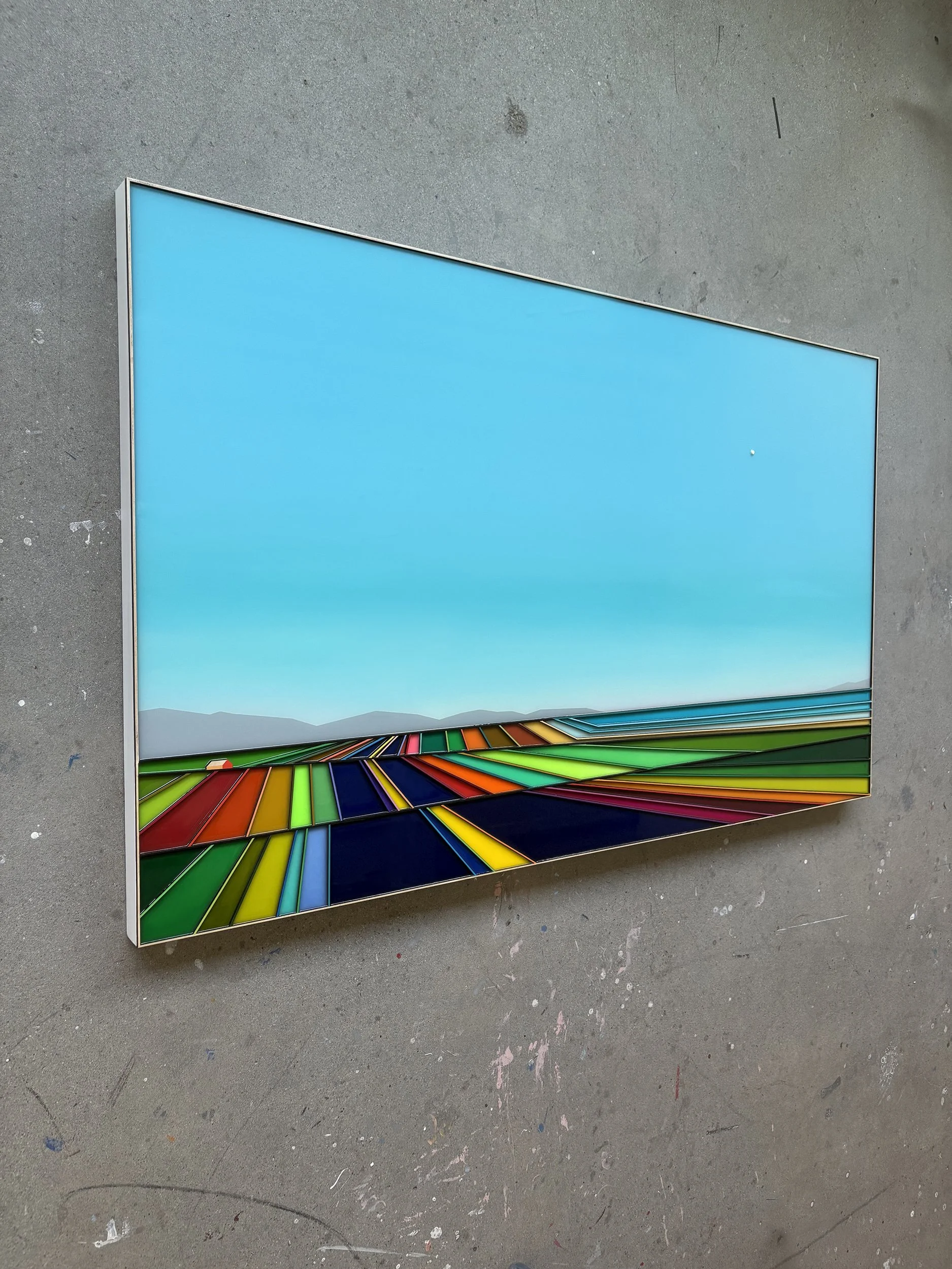 Peinture acrylique, art contemporain, paysage moderne et coloré, sculpture