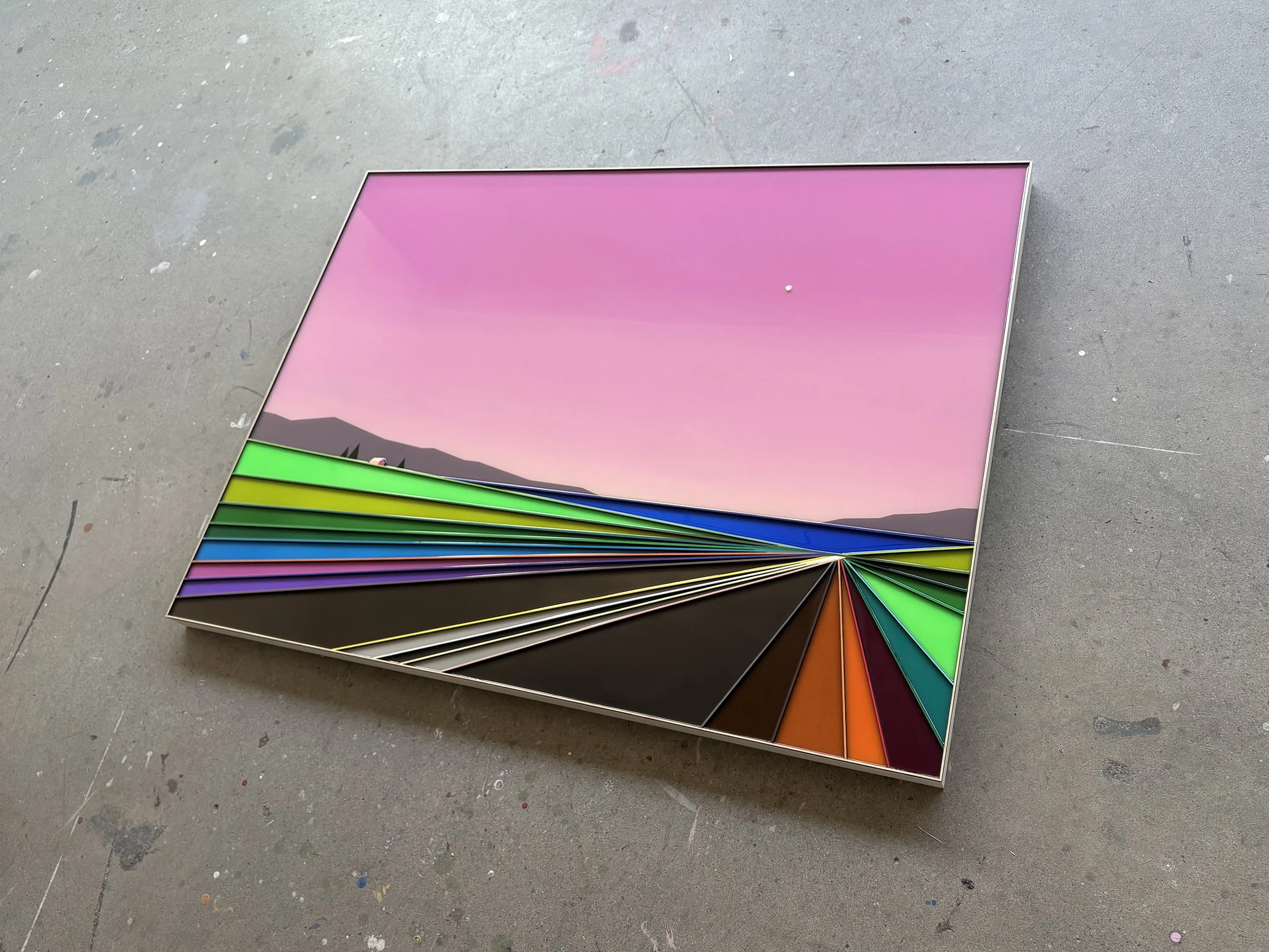 Peinture acrylique, art contemporain, paysage moderne et coloré, sculpture