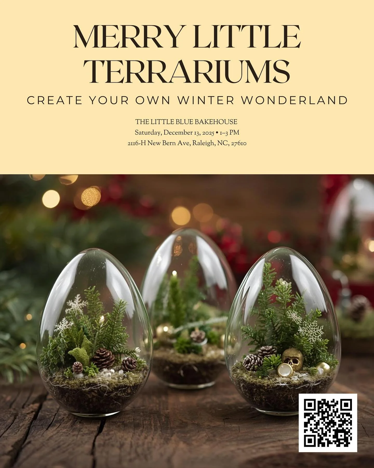 Step into a little winter magic with us ❄️✨

Join us for Merry Little Terrariums: Create Your Own Winter Wonderland, a cozy holiday workshop where you&rsquo;ll create a set of three miniature holiday ornaments filled with living moss, ferns, and fest