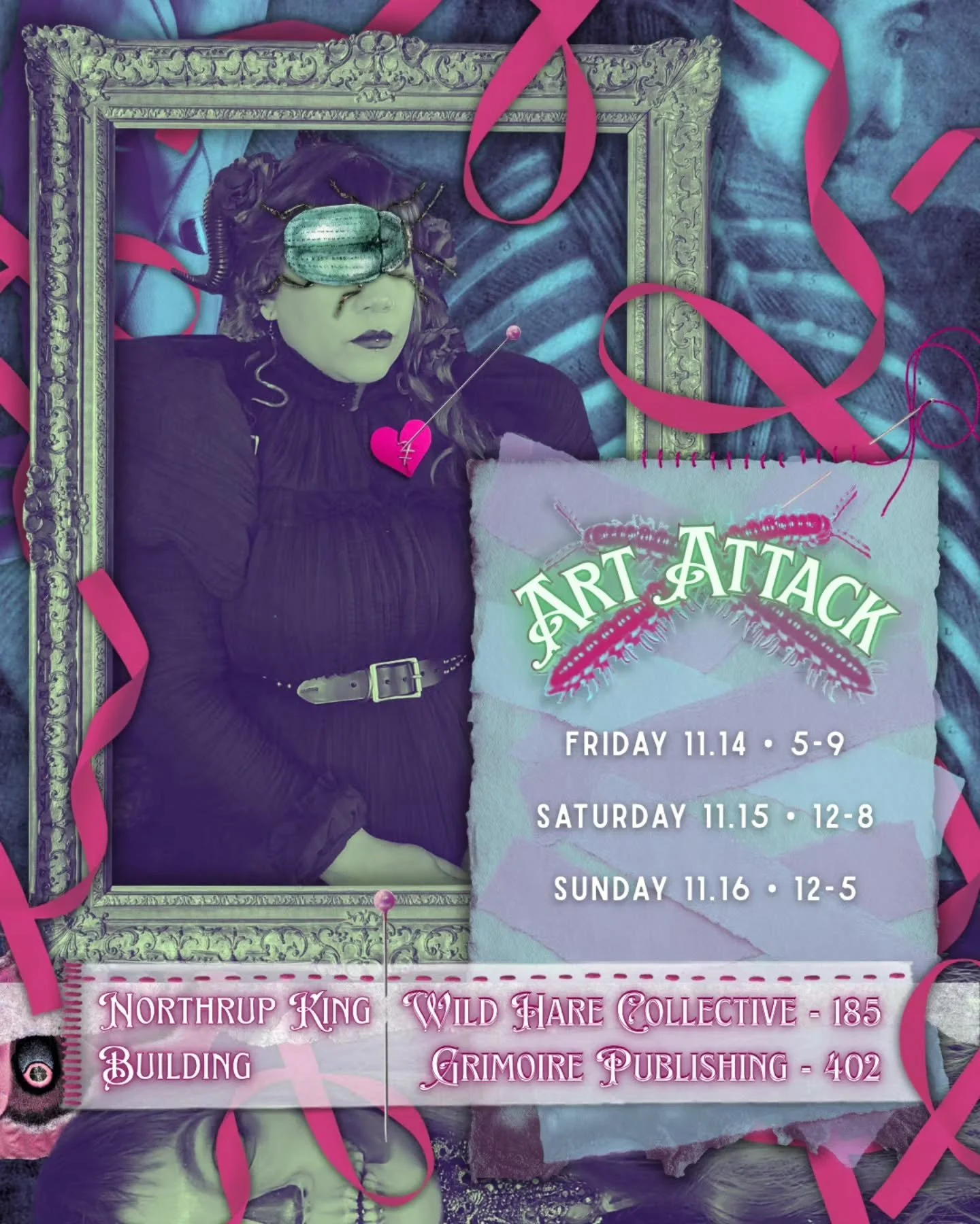 Hey friends! @bambikhan and @rachelgirardsculpture kindly invited me to bring some of my adornments this weekend for Art Attack at @northrupkingbuilding. 

I will have my makeup and some jewelry at @wildharecollectivesalon (suite 185) as well as clot