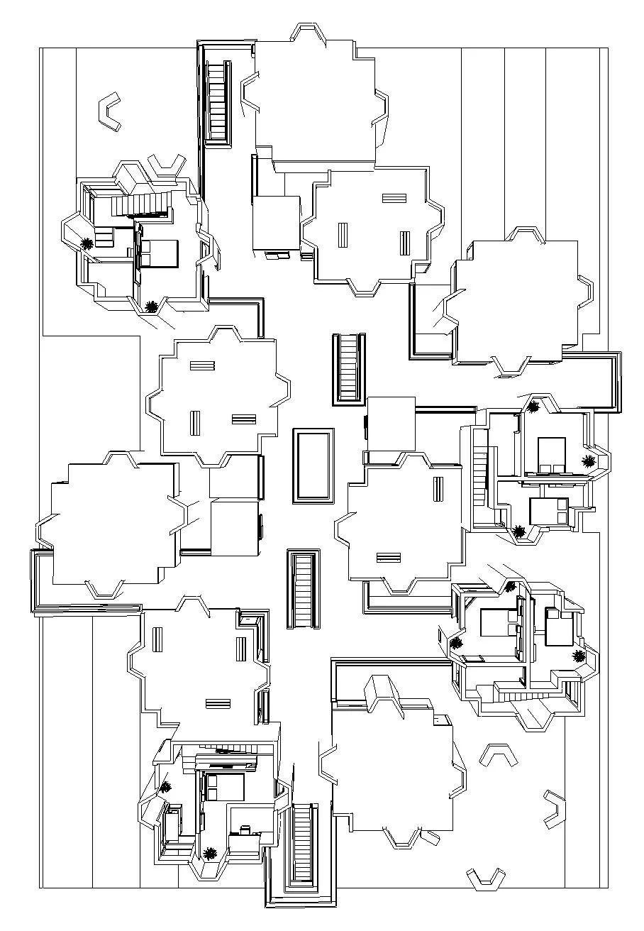Third Floor plan of 4 two story, two bedroom apartments meant for families