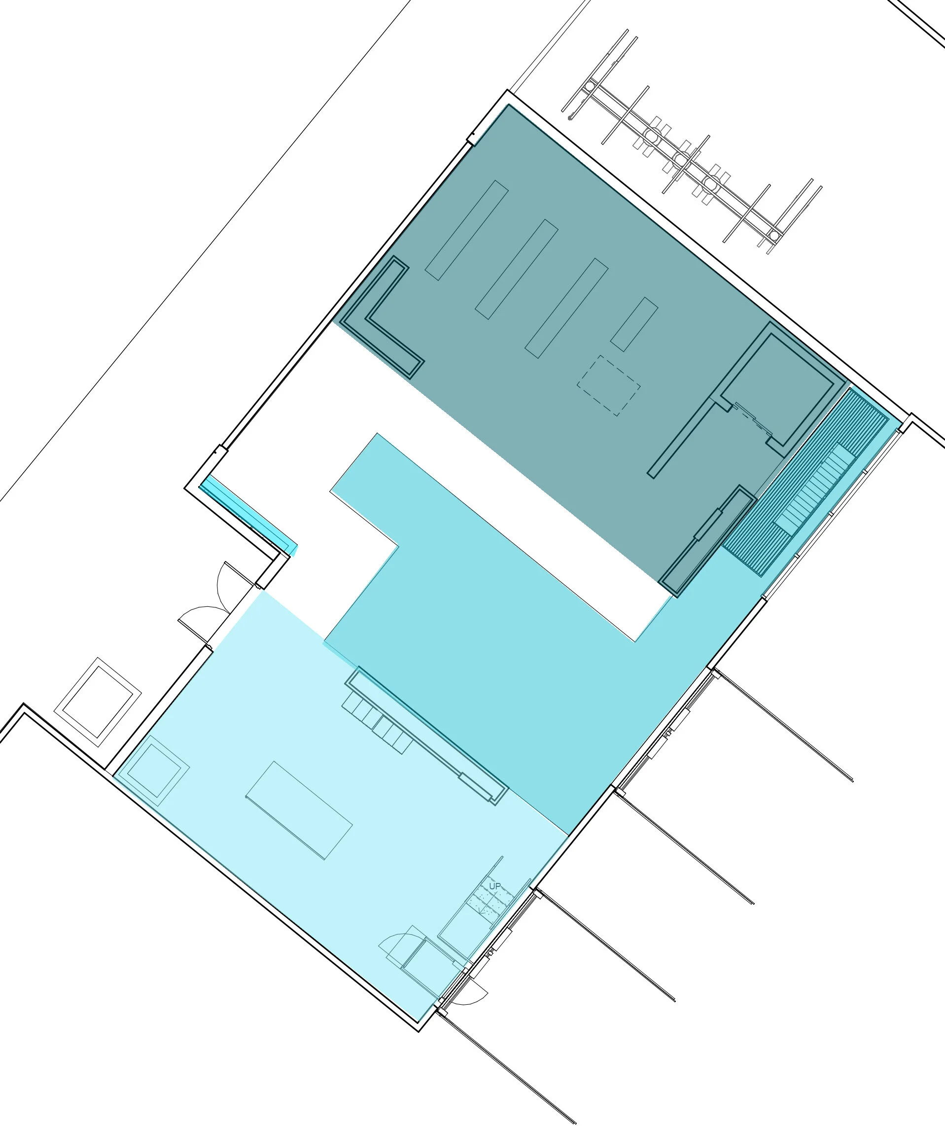 First Floor plan showing the outdoor classroom, the green area, and the materials investigation space