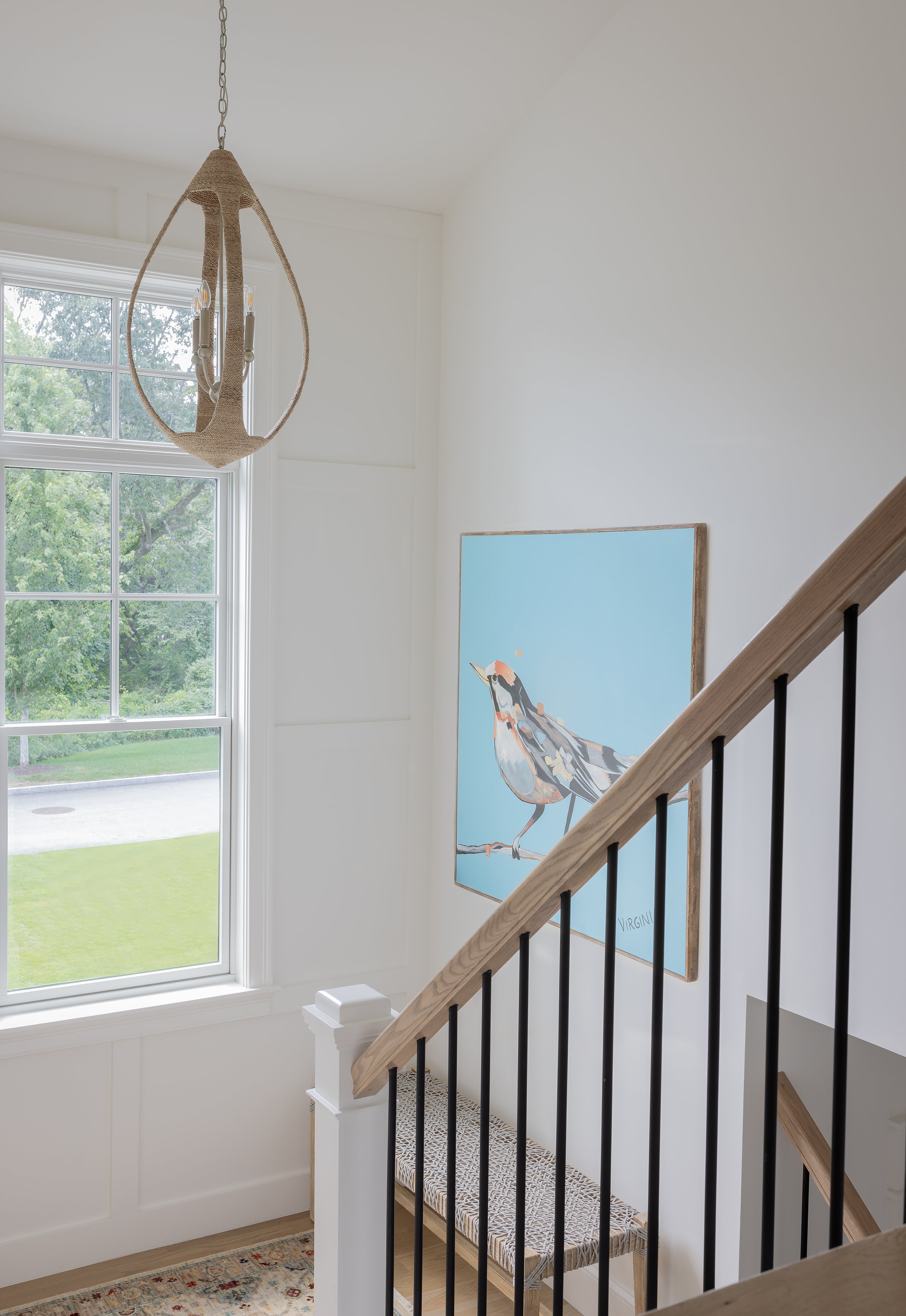 Bluemead Massachusetts new build farmhouse interior designer stairway