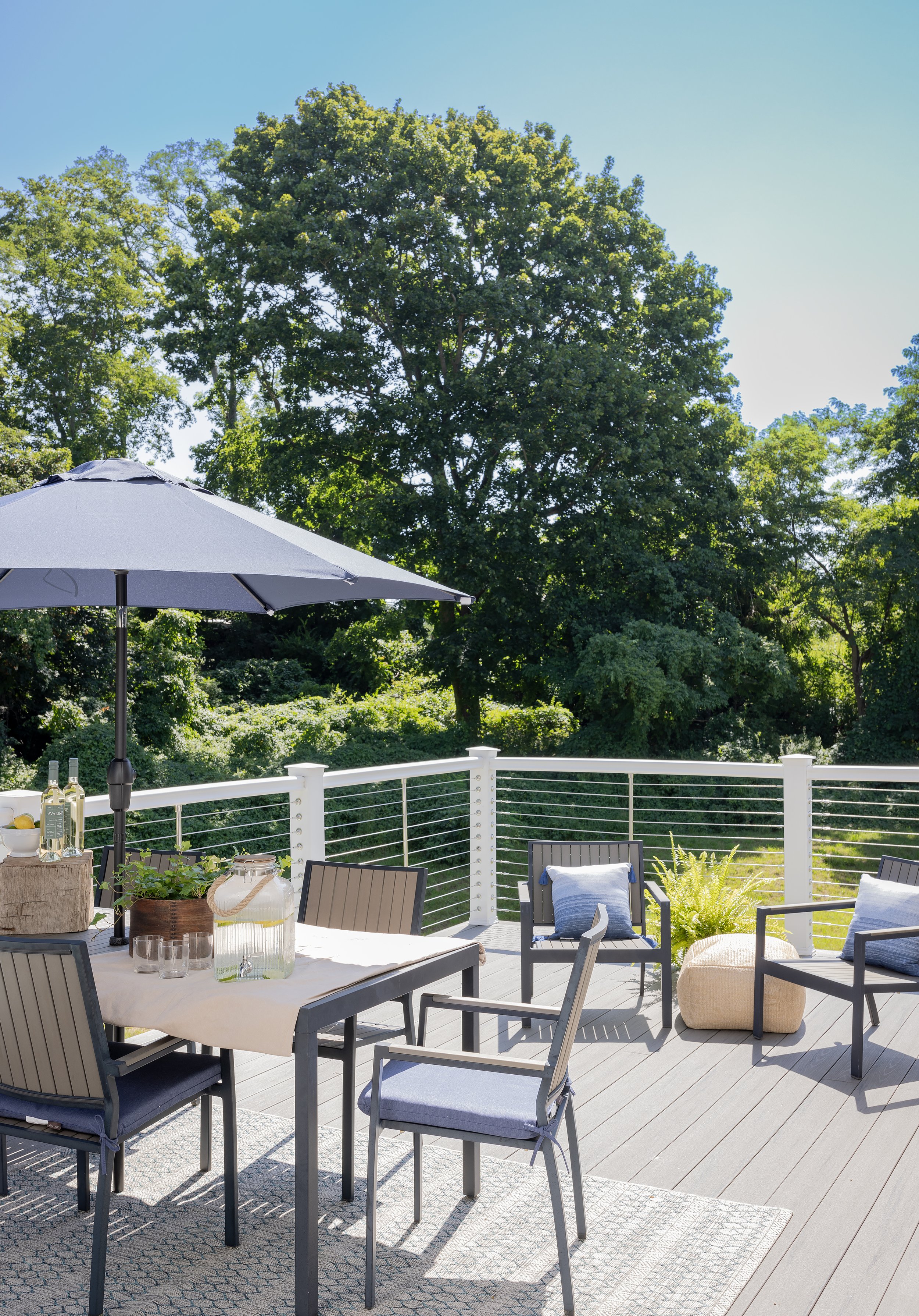 Bluemead Massachusetts new build farmhouse interior designer patio deck