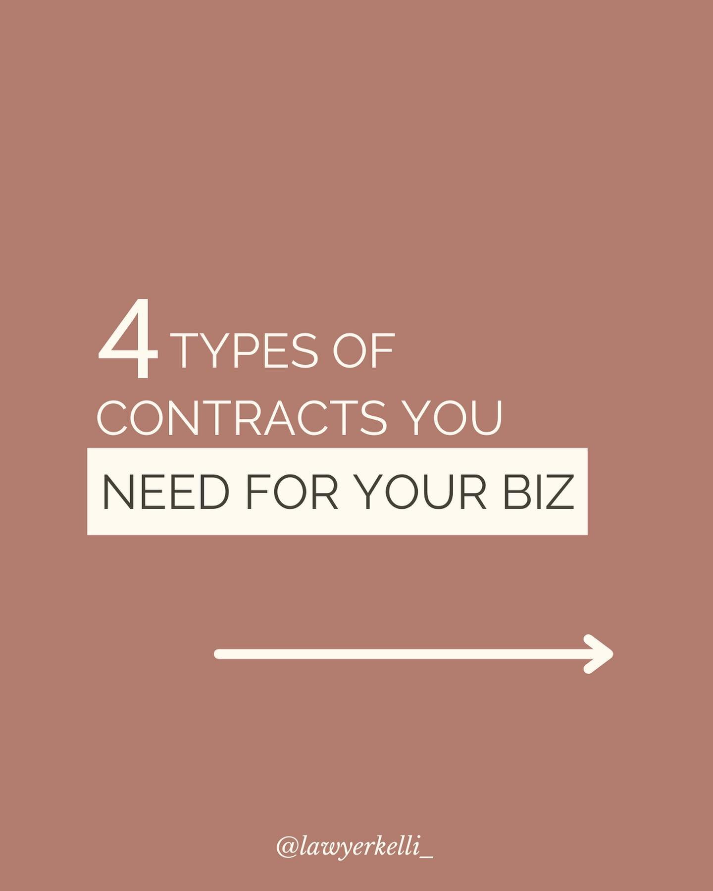 The 4 types of contracts you need for your biz! 📣

You won&rsquo;t need all of these right away, but if you plan to grow &amp; scale a biz, you&rsquo;ll likely need all 4 at some point!

(That&rsquo;s why my bundles are the best deal to save 💰)

Th