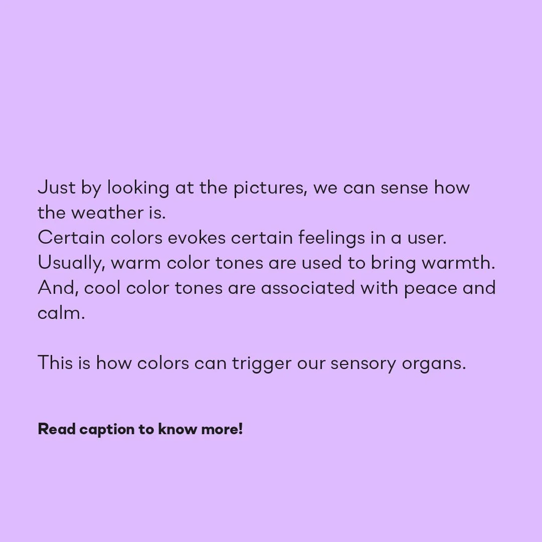 Purple background with text explaining how colors evoke feelings and relate to weather and sensory perception.
