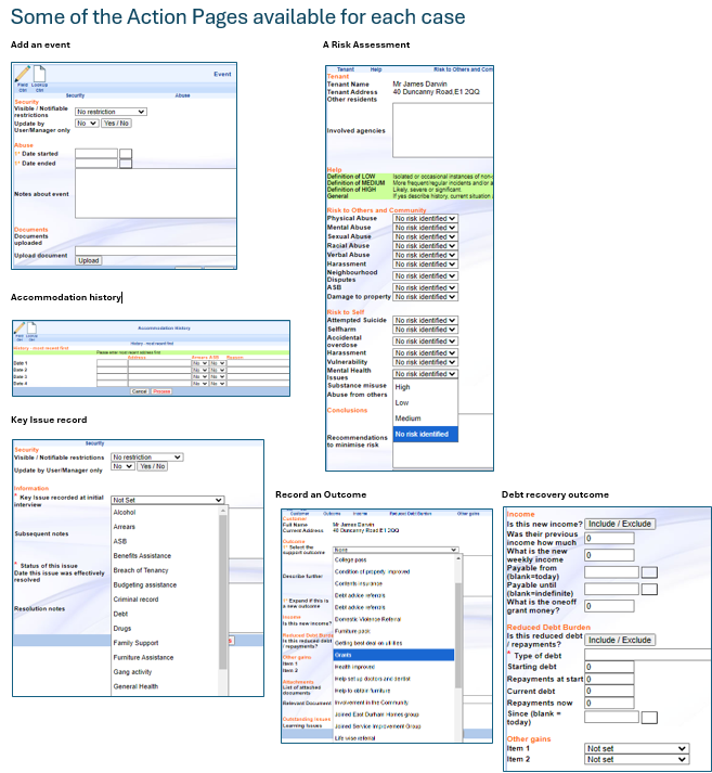 Pages from the Tenancy Support Software