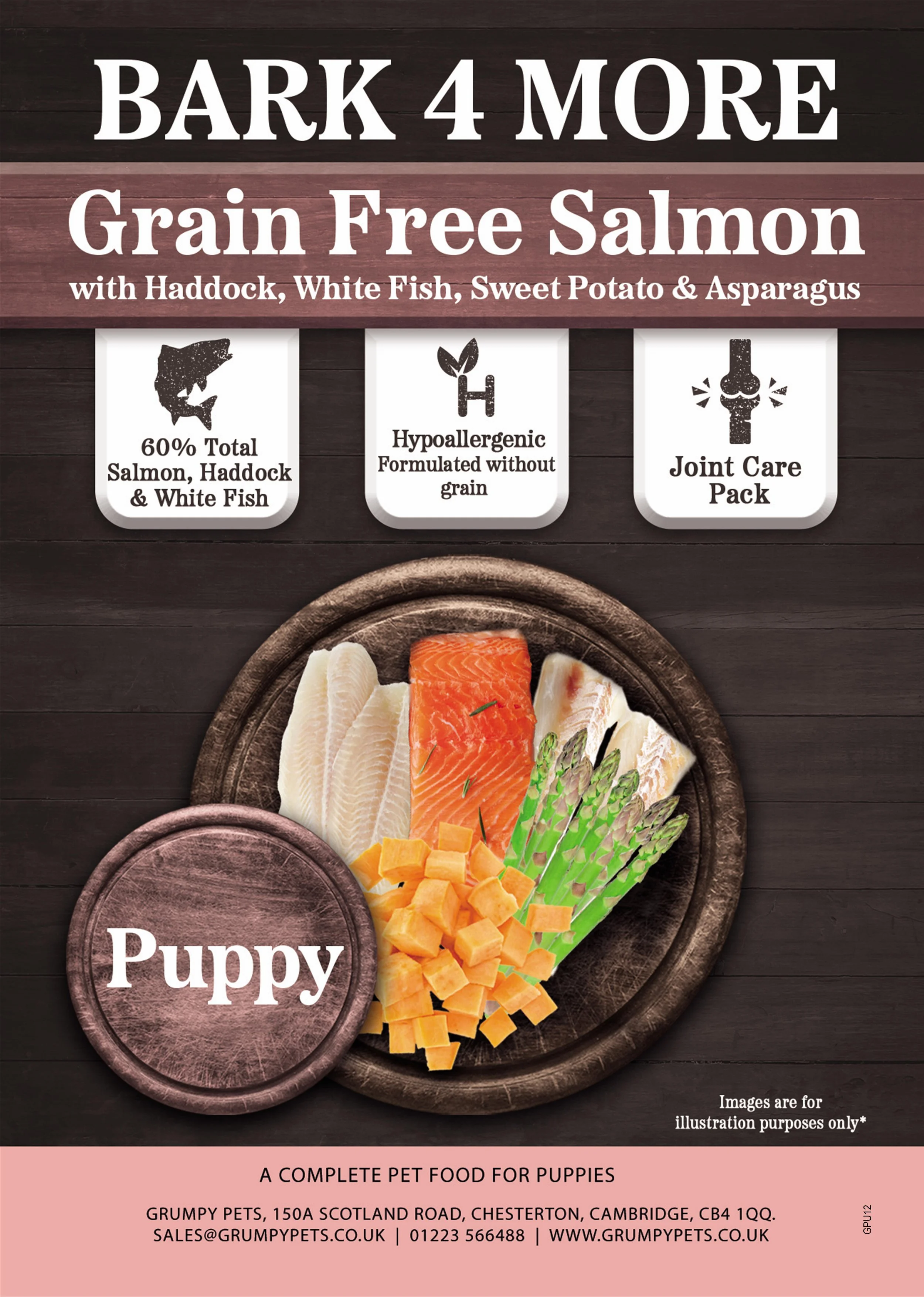 Puppy Salmon with Haddock, Blue Whiting, Sweet Potato and Asparagus