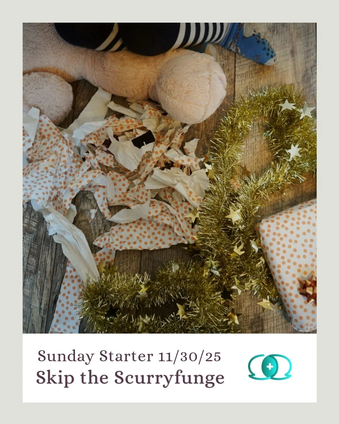 On our drive home last night from our annual Thanks-getaway, we were passing the time in the car with some holiday podcasts. While listening to A Cozy Christmas Podcast, we learned from guest Grace Tierney about the word scurryfunge. It&rsquo;s from 