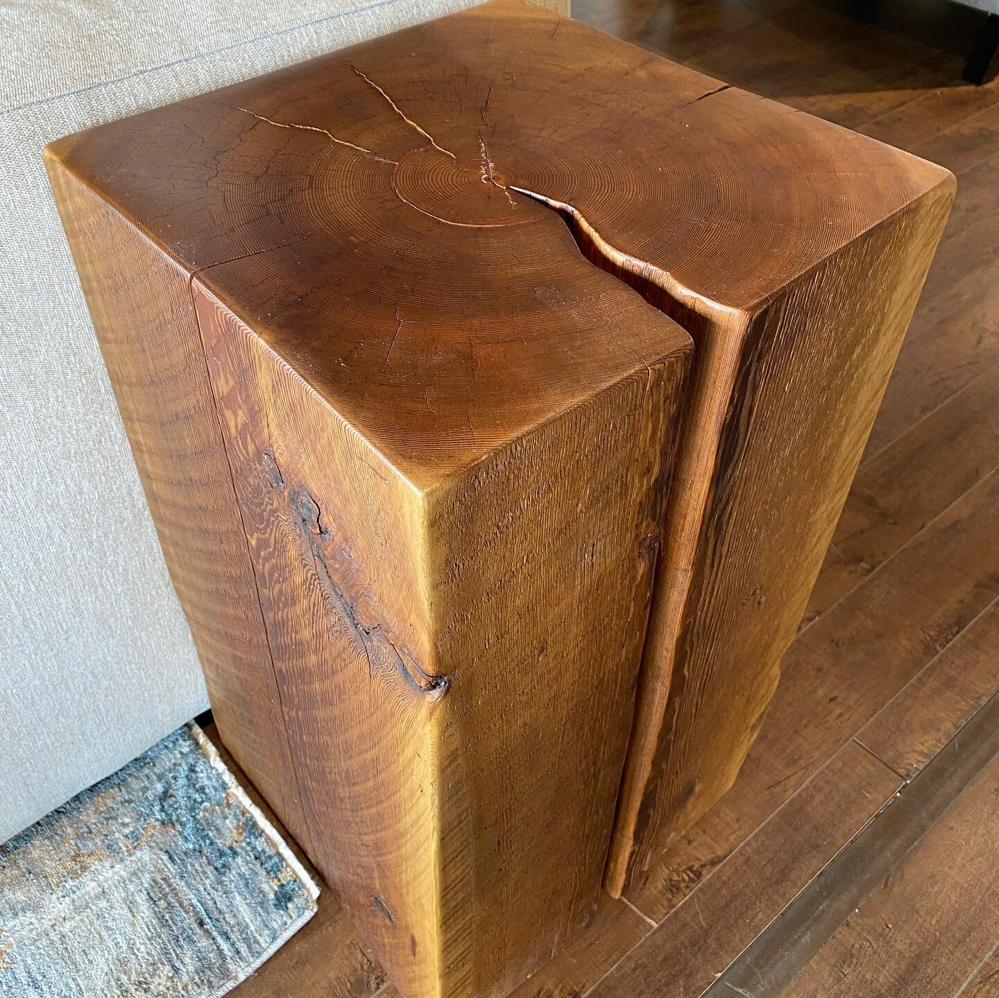 Well this set of timber block side tables will soon be leaving here and on their way to Sun Peaks. They are of a limited edition we call Baltic Amber and in their past life were support beams spanning the rock deep inside the massive hydro generation