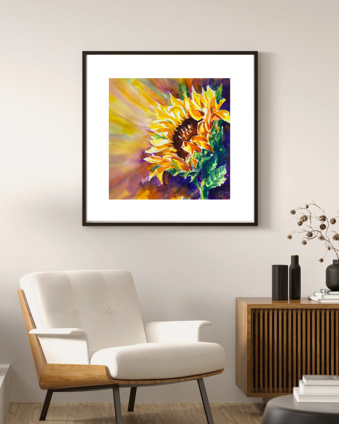 Vibrant bold Sunflower art print singing a unique melody of joy