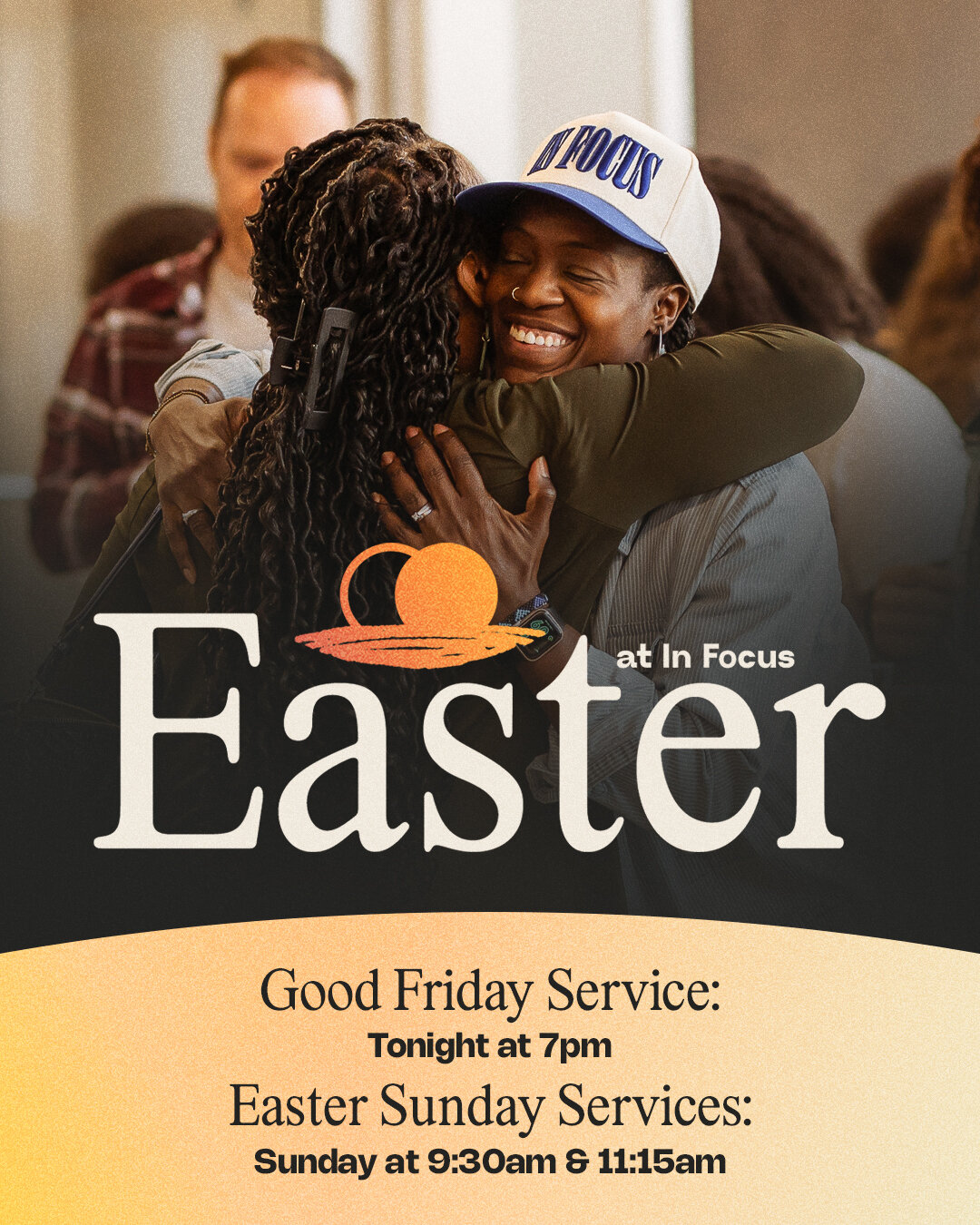 Easter at In Focus starts TONIGHT!
ㅤ
Join us tonight at 7pm for a powerful Good Friday Service as we remember the sacrifice of Jesus.
ㅤ
Then, join us on Sunday as we celebrate Christ's resurrection.
ㅤ
#easterweekend #goodfriday #eastersunday #easter2