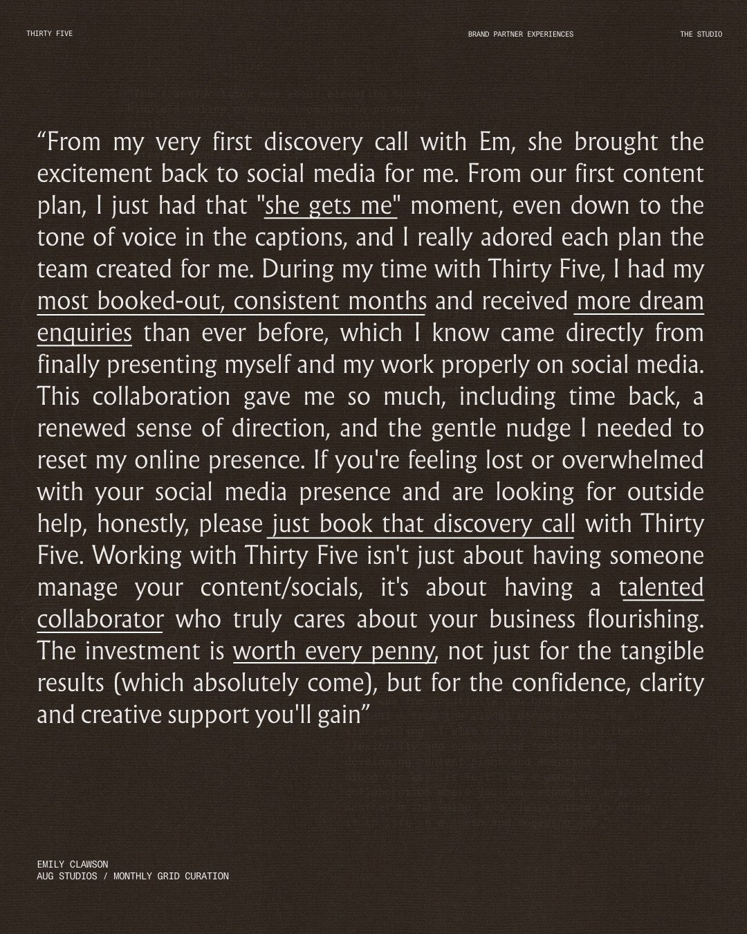 There&rsquo;s a moment in every collaboration where clarity clicks. Where strategy, tone, and intention finally align &mdash; and the work begins to work harder for you.⁠
⁠
Working with @aug.studios was about far more than posting consistently. It wa