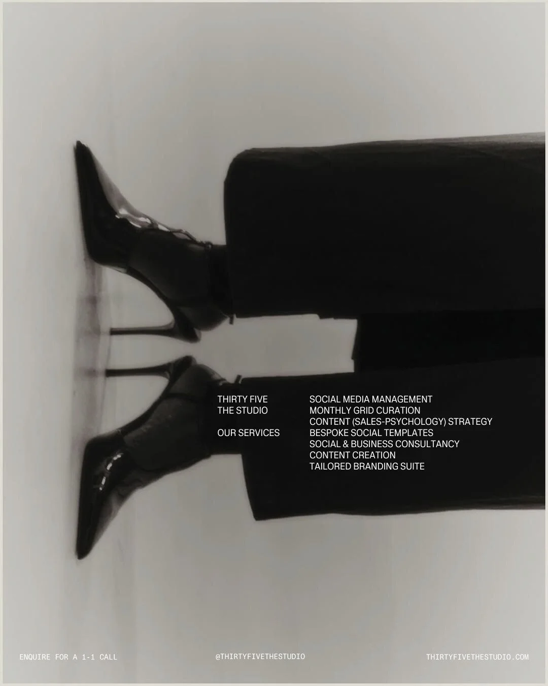 At Thirty Five, our work sits at the intersection of strategy, psychology and design. From sales-psychology-led content strategy and monthly social media management, to grid curation, content creation and tailored branding suites &mdash; every servic