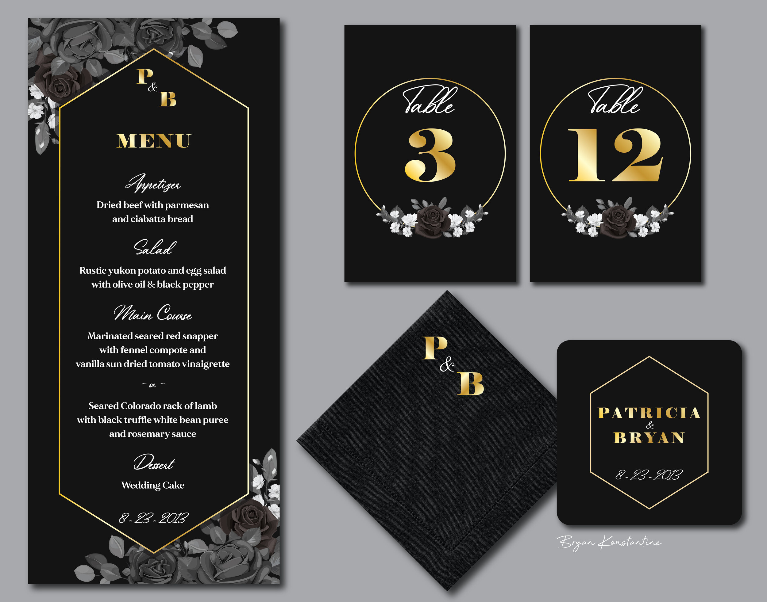 Dinner Menu | Table Number Cards | Dinner Napkin | Coaster