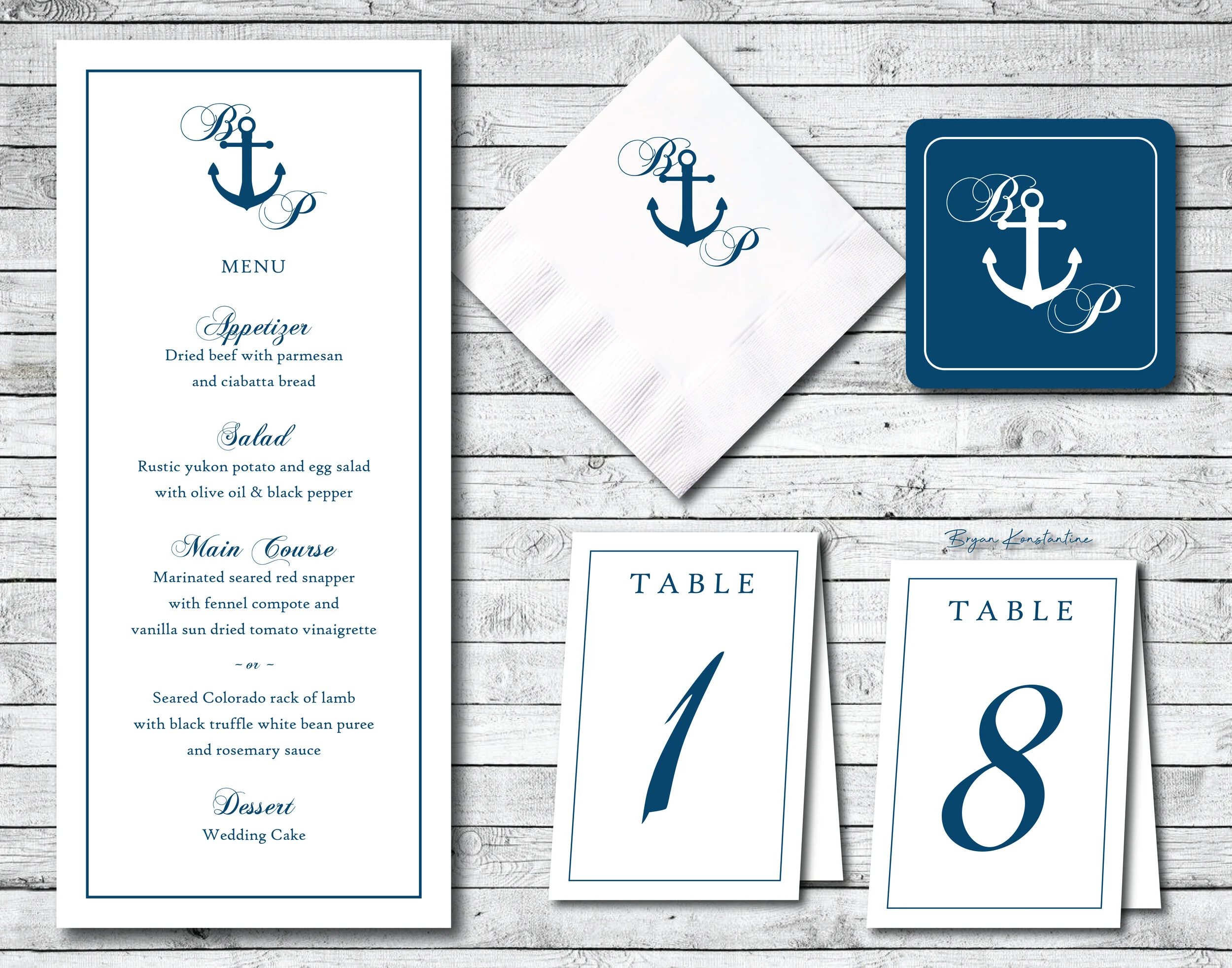 Dinner Menu | Dinner Napkin | Table Number Cards | Coaster