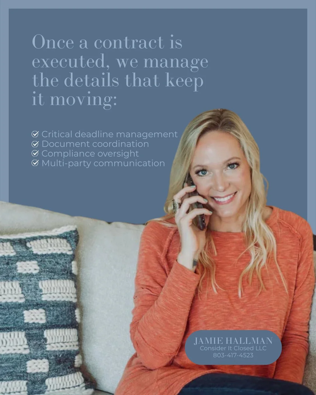 Agents should spend time where revenue is created: relationships, showings, negotiations, and growth.

We manage the operational load that keeps deals moving: deadlines, documents, compliance, and communication with all parties.

You sell. We manage 