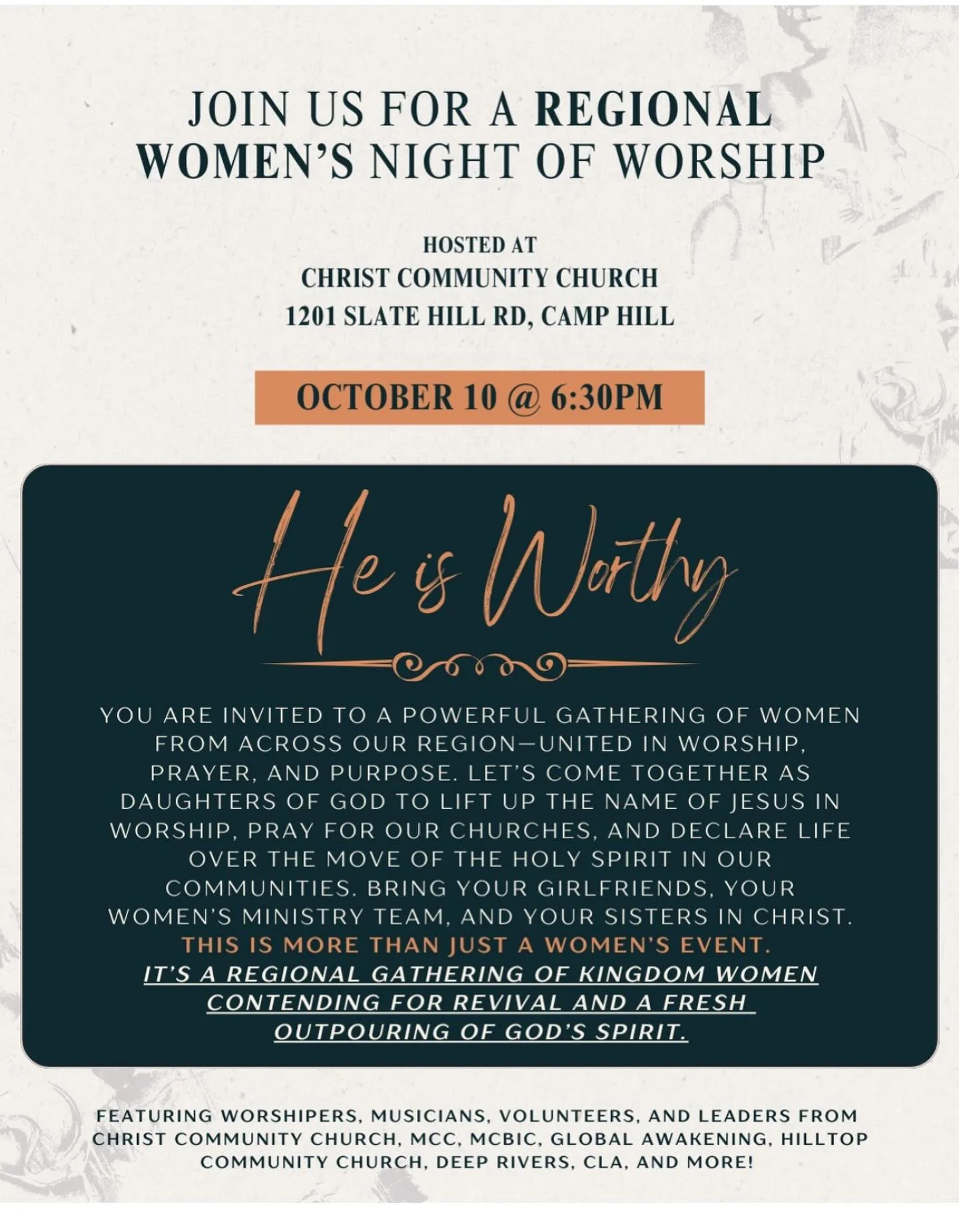 The Bride of Christ, gathering to behold the only One worthy. 
Join CCC and a sea of passionate worshippers.