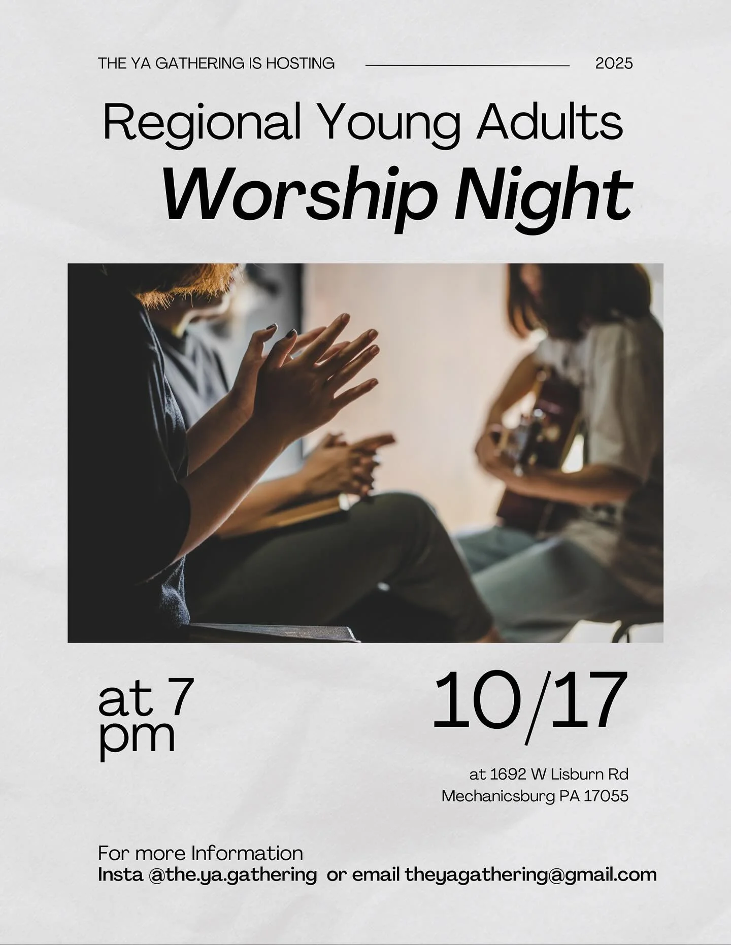 This week !!! Come worship with us on FRIDAY Night (not meeting on our usual Thursday) at 7:00pm as we lift up the name of Jesus over this generation. 
We are so excited to jump in and be part of this regional worship night hosted by @the.ya.gatheri