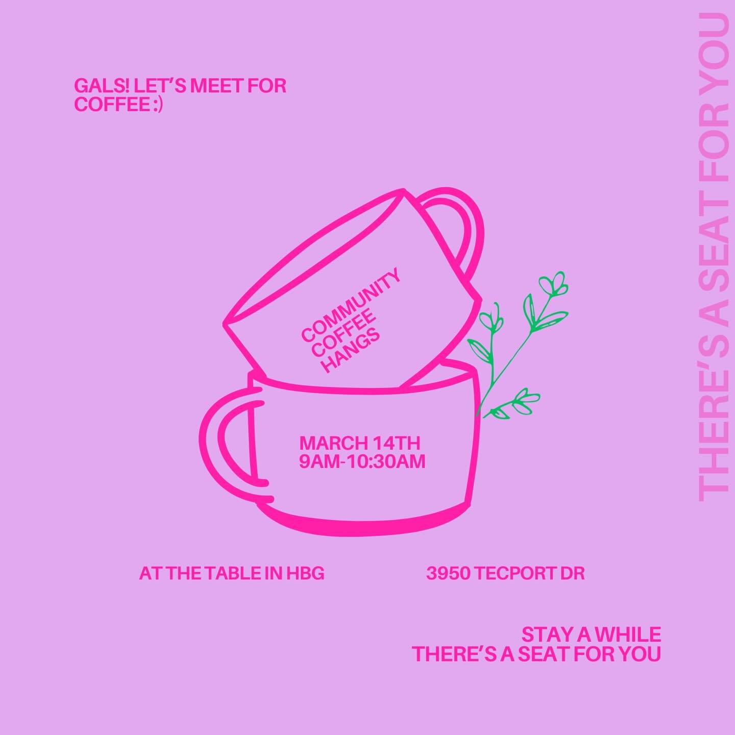 To all our YA.Ladies!! We are BACK tomorrow morning at The Table! Come join us at 9am and stay awhile &mdash; there&rsquo;s a seat for you :)

Community.
Coffee.
Hangs.