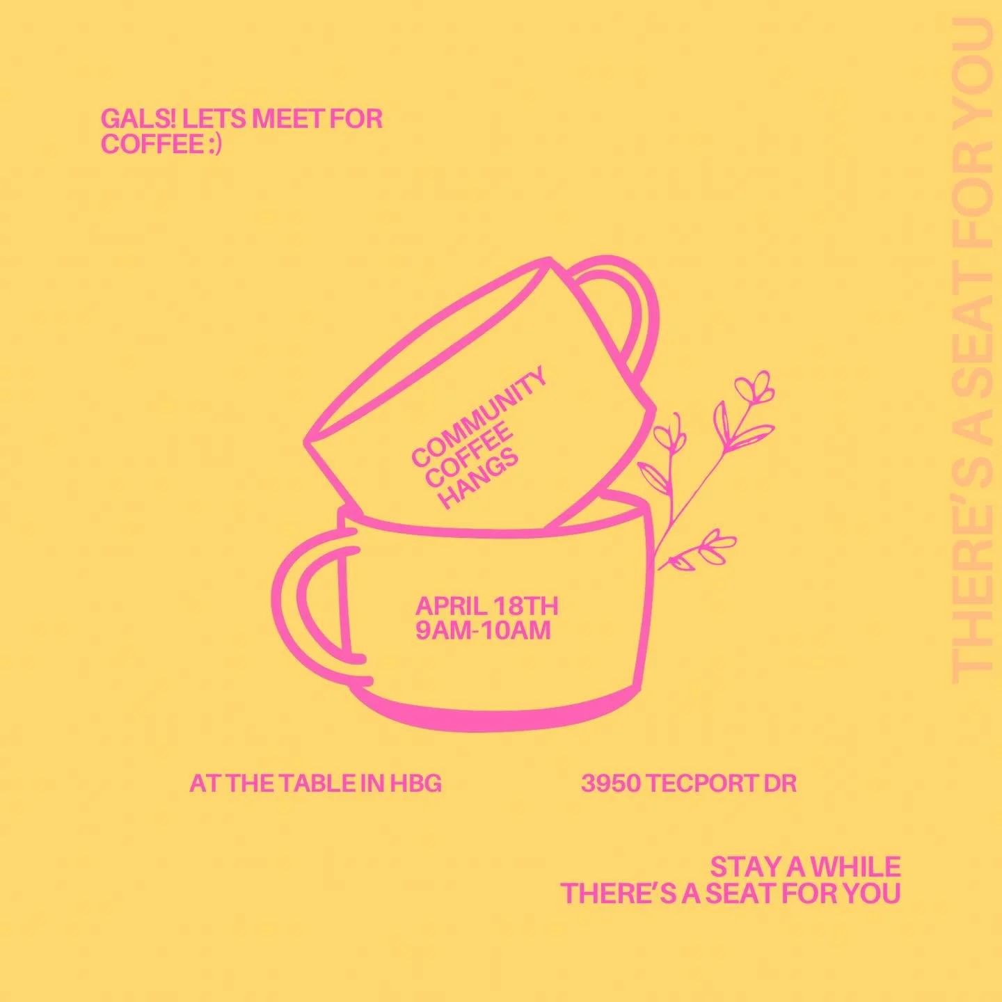 Ladies! Come hang tomorrow morning at The Table in Harrisburg (just down the hill from the church!) for coffee and breakfast :)

Feel free to bring a friend with you! See you at 9am :)