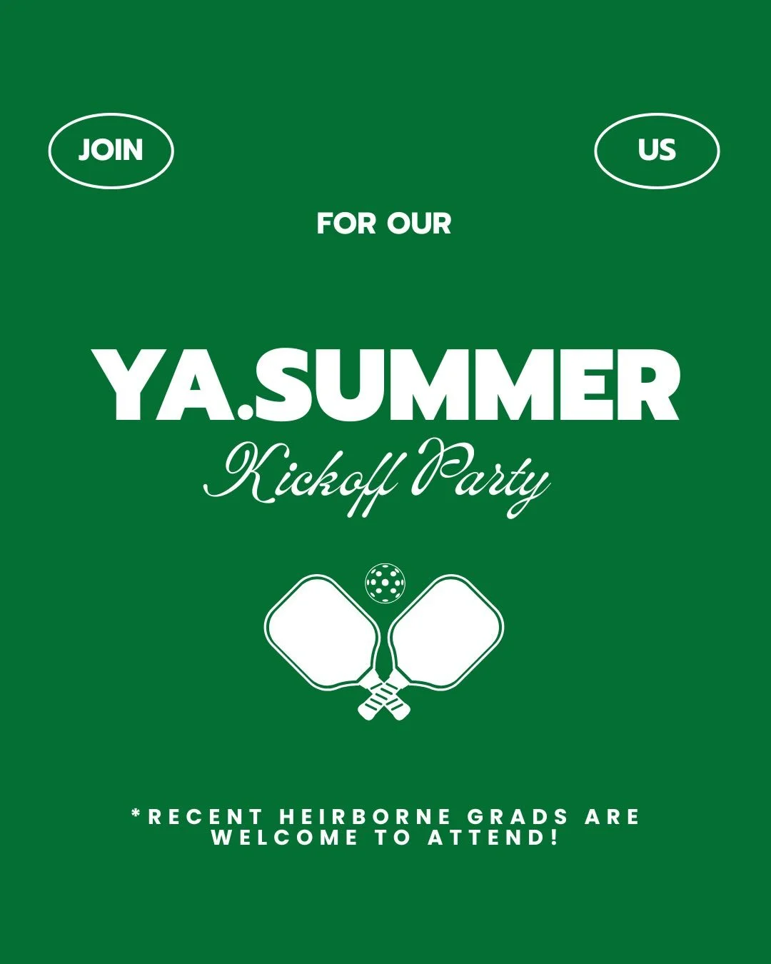 It&rsquo;s that time &mdash;> YA.Summer Kickoff Party!! Bring your friends, bring your people. (andddd recent high school senior grads are welcome to attend!)

THURSDAY. May 28th
YA.SUMMER KICK-OFF: 

&mdash;> 6:00 - 8:30pm
Location 📍 Winding 