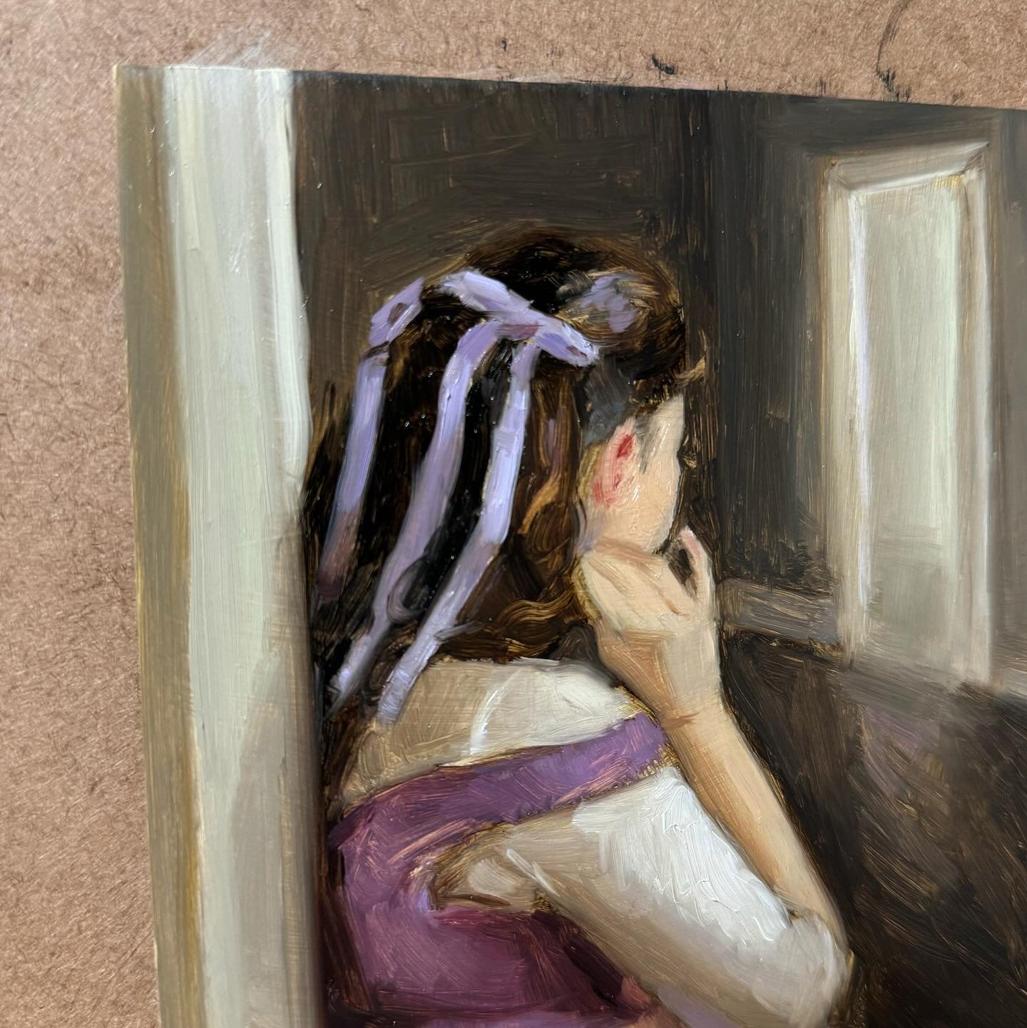 A new little baby color study to prep for a new larger piece 💗 This one might be one of my favorite studies I&rsquo;ve done so far! The mark making and colors were so enjoyable to paint, and it fell together quite quickly. I did film nearly the enti