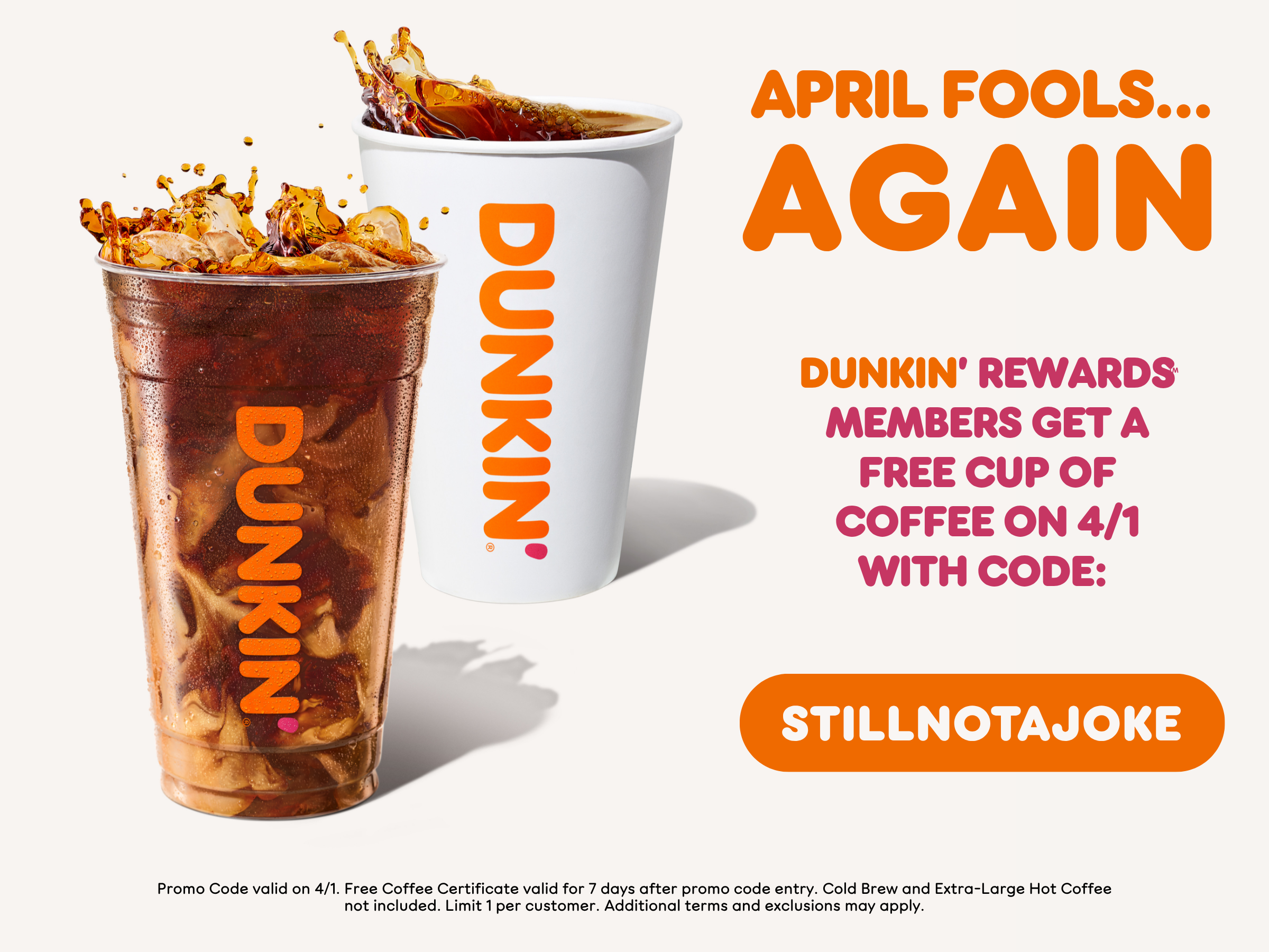 Dunkin Still Not A Joke April Fools Campaign 2026.png