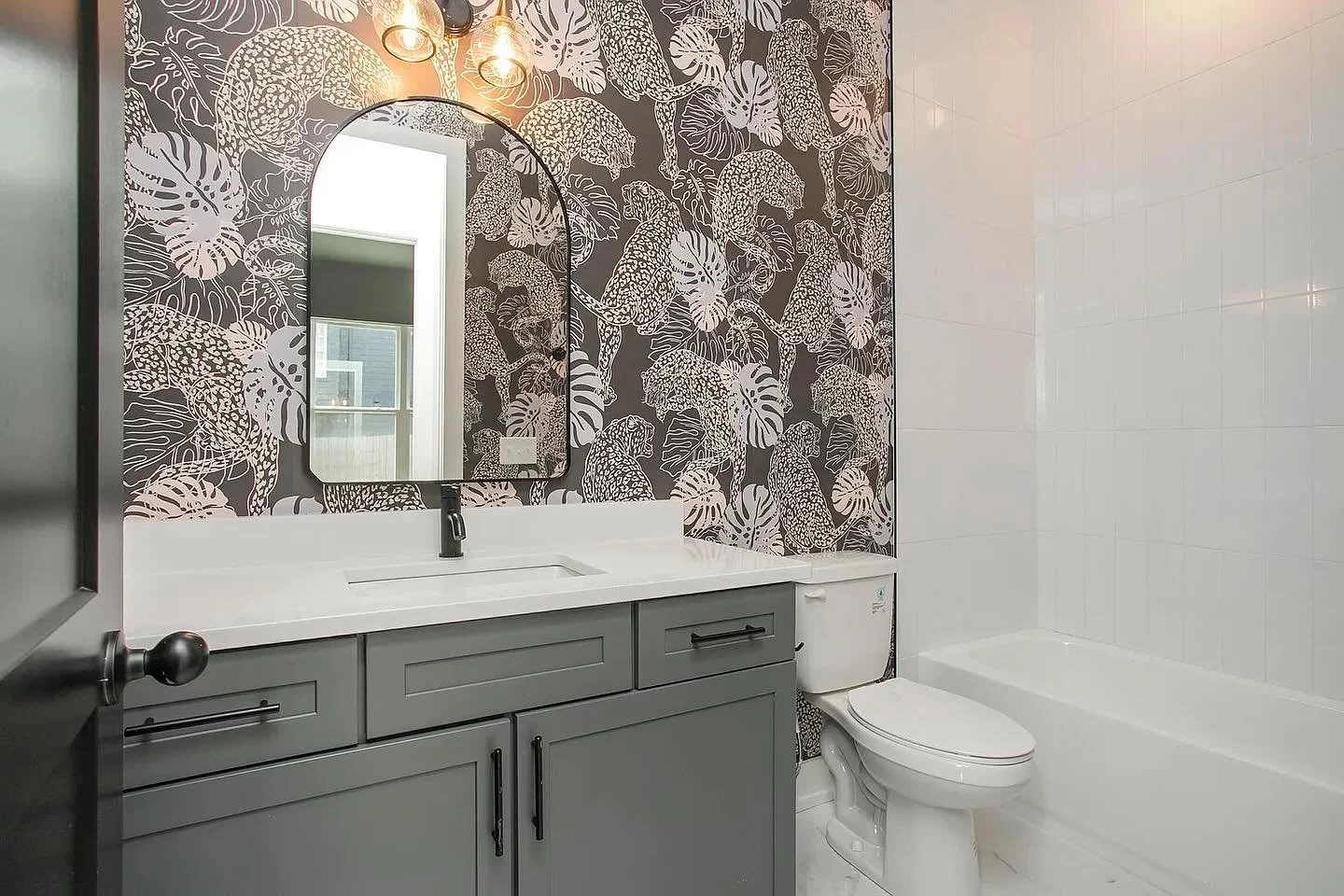 👋 All! We&rsquo;ve been a bit quiet on IG lately and we have some exciting announcements to bring your way soon. In the meantime, here&rsquo;s a peek at a recent bathroom install for a commercial property in Nashville. 🐆 wallpaper by @miltonandking