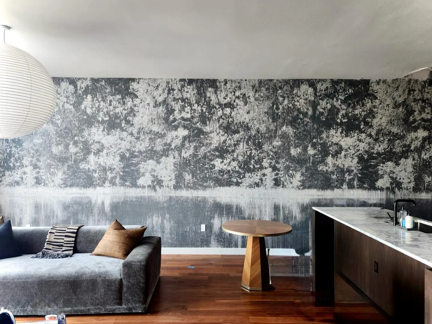 The Art of Stillness. 

The wall&mdash;charcoal mist and soft light&mdash;stops time. 
It&rsquo;s not just wallpaper. It&rsquo;s a moment. 

Every installation is a meditation in texture and tone. 
This one felt like capturing a still from a film&mda