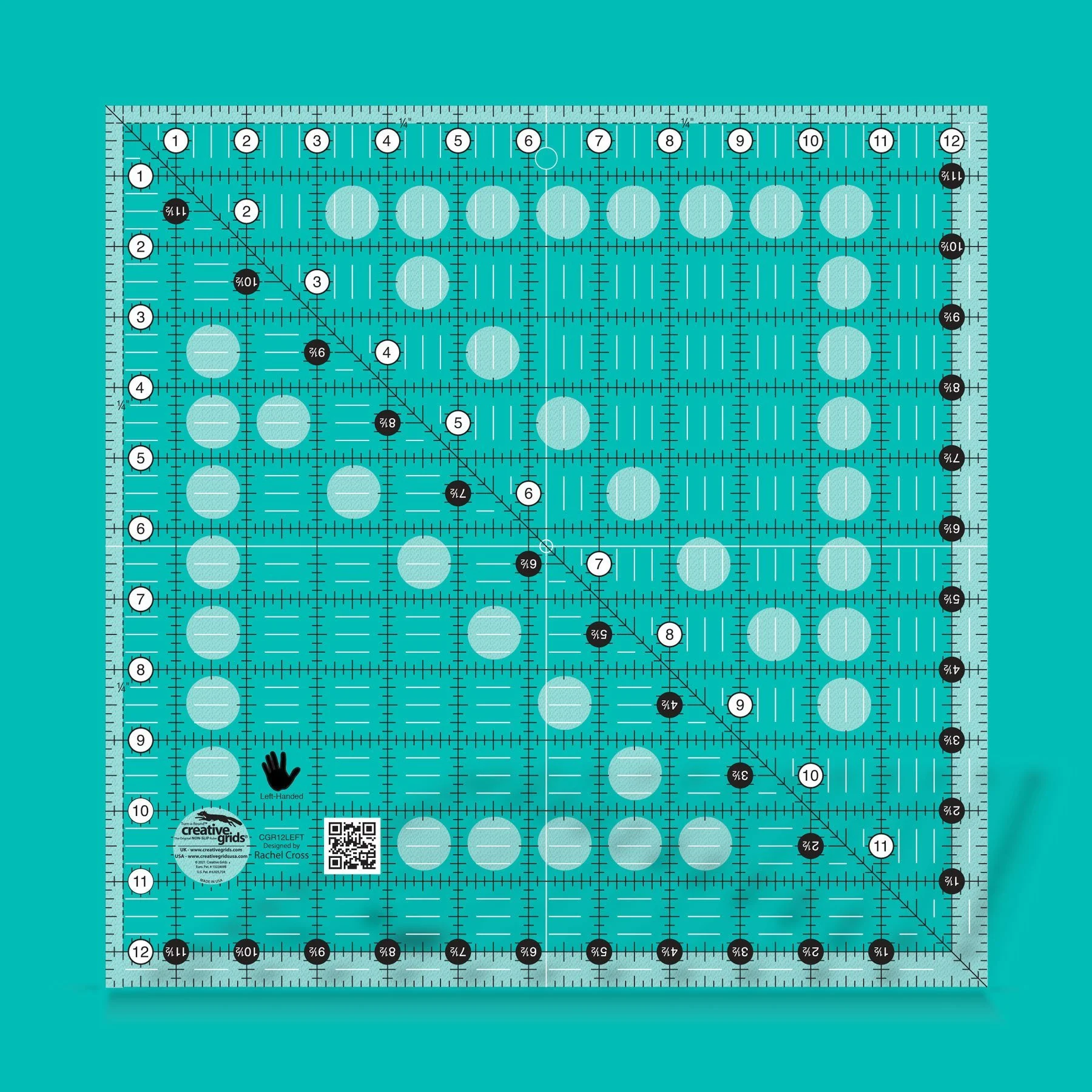 Left-Handed Quilt Ruler 12-1/2in Square (Creative Grids)
