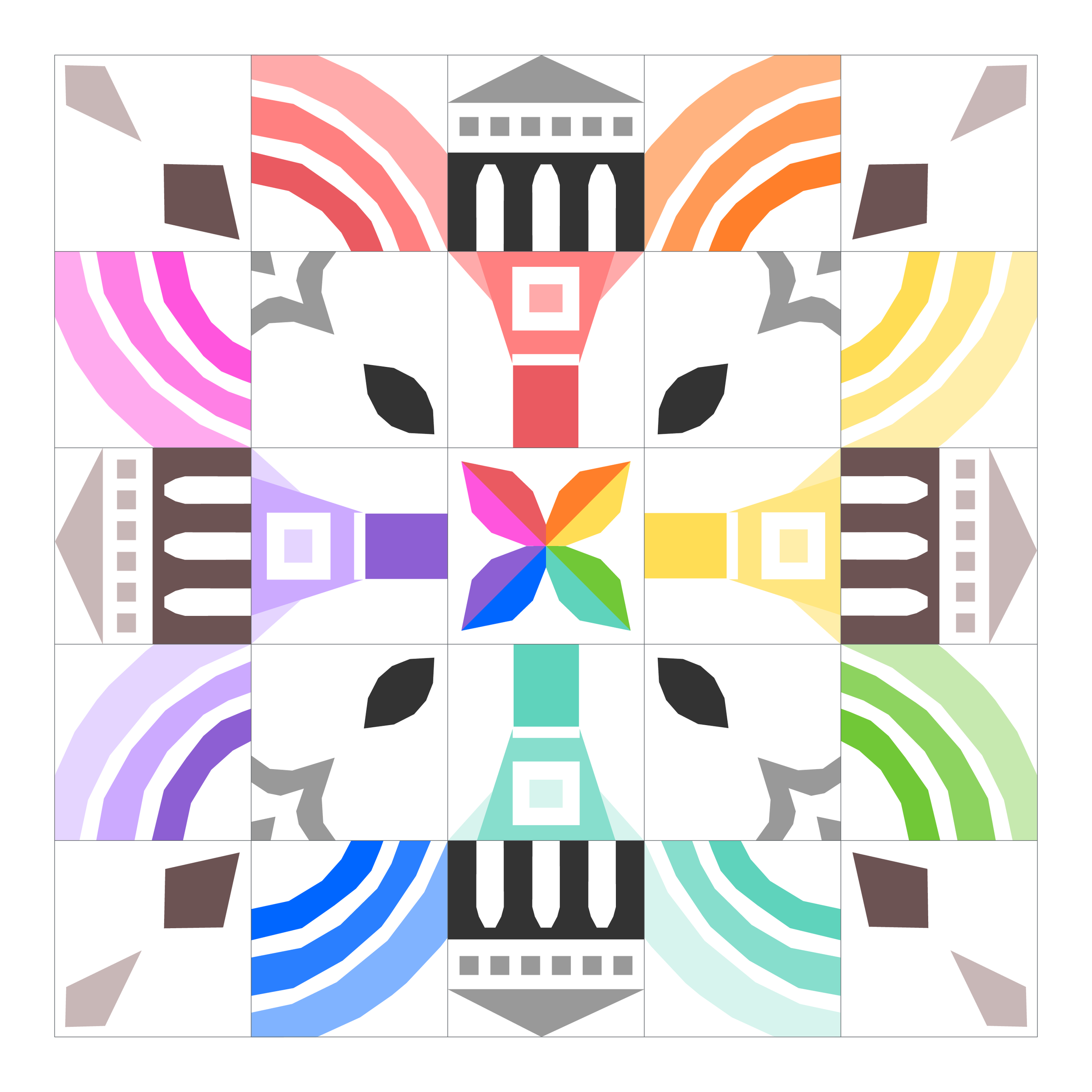 Abstract geometric pattern with colorful shapes in symmetrical arrangement