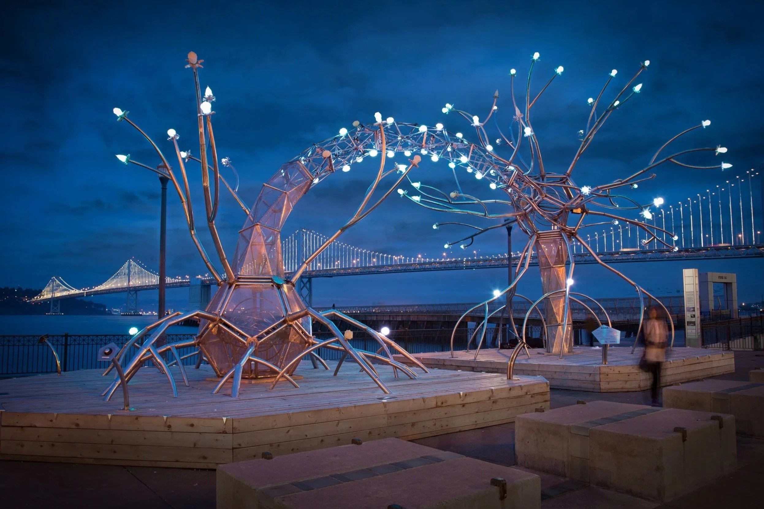 Soma by the Flaming Lotus Girls installed at Pier 14 in San Francisco
