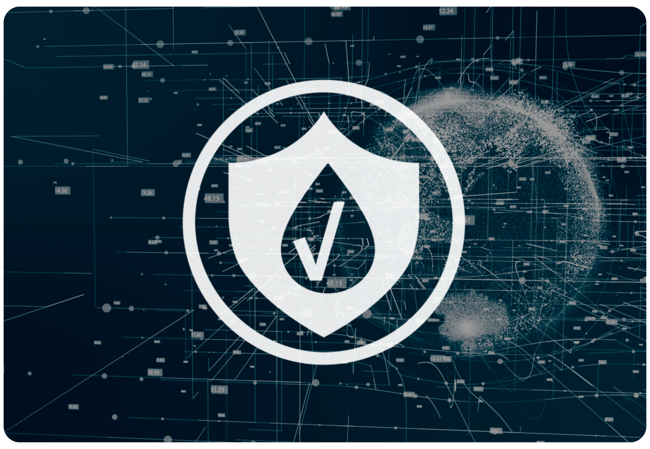 A digital illustration featuring a cloud, a shield with a checkmark, and a network of connections, symbolizing cloud security and protection.