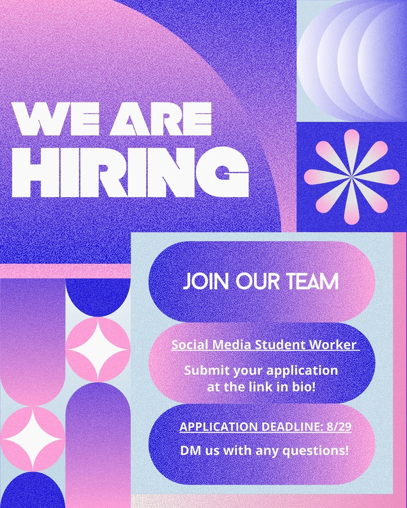 📢 We&rsquo;re hiring a Social Media Student Worker!

Are you creative, organized, and love social media? This is your chance to create fun content, gain marketing experience, and build your portfolio.

Click the link in bio to see the job descriptio